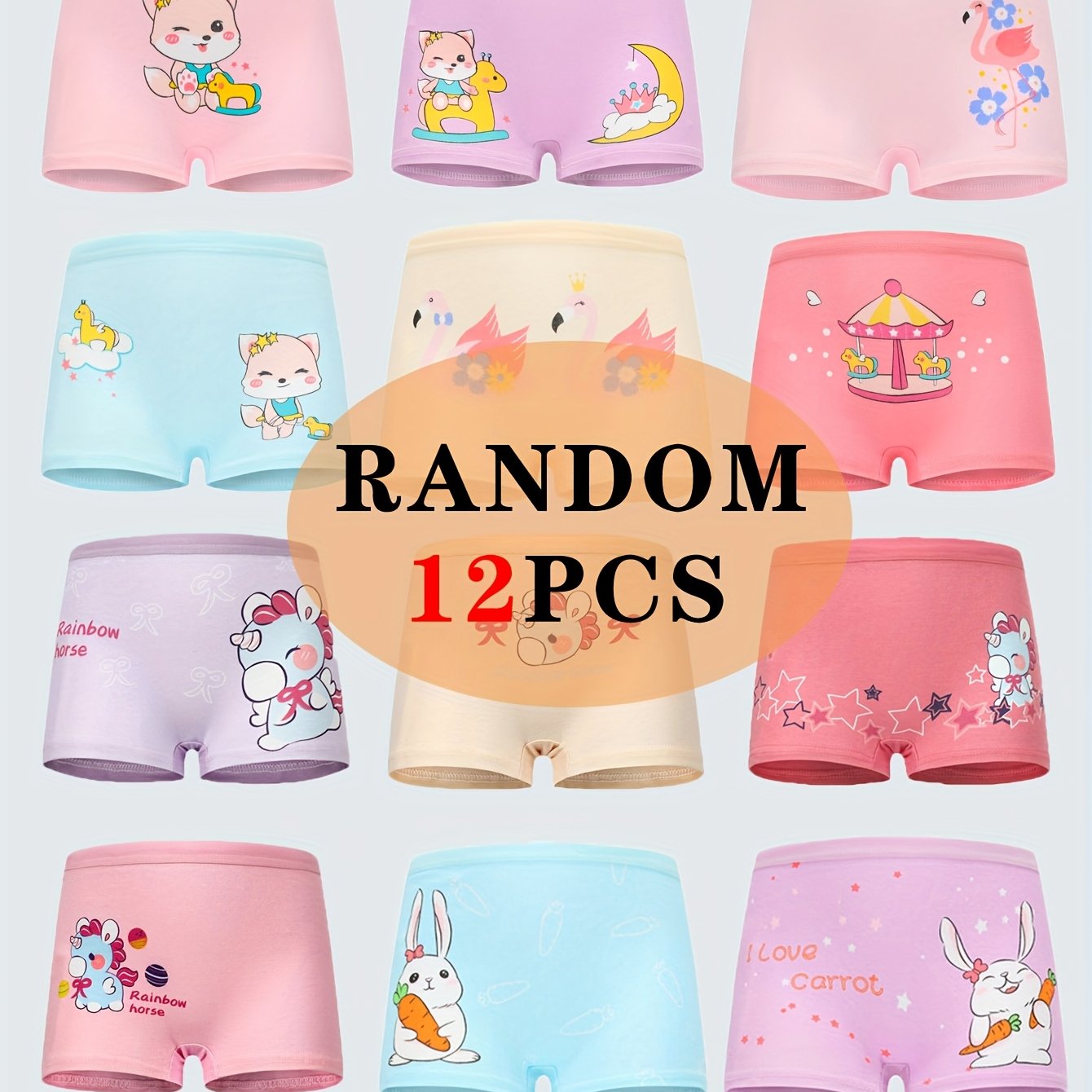 TEMU Random 12pcs Girls' Underwear Soft Comfortable Breathable Girls' Boxer Underwear Cute Cartoon Patterns Girls' Underwear