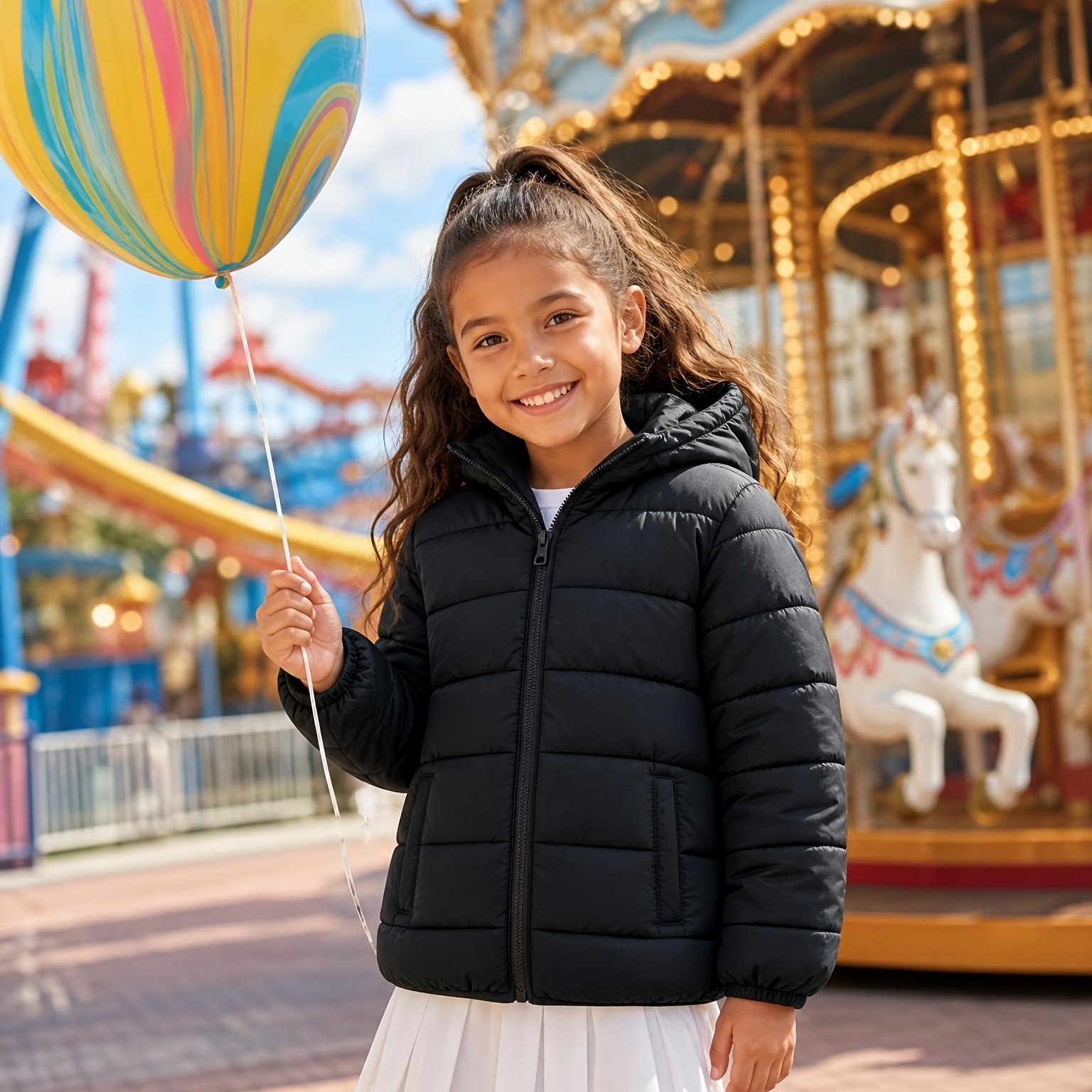 TEMU Autumn Winter New Solid Color Kids Jacket Boys Girls Big Kids Hooded Lightweight Warm Coat Christmas Thanksgiving Halloween Easter Gift For