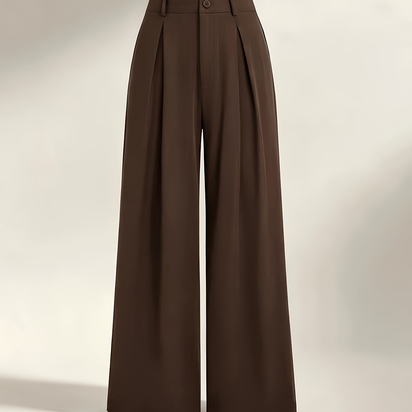 TEMU Plus Size - Retro Elegante Broek met Hoge Taille en Geplooide Wijde Pijpen voor Dames, Rechte Lange Casual Broek met Vloeiende Pasvorm, Geschikt