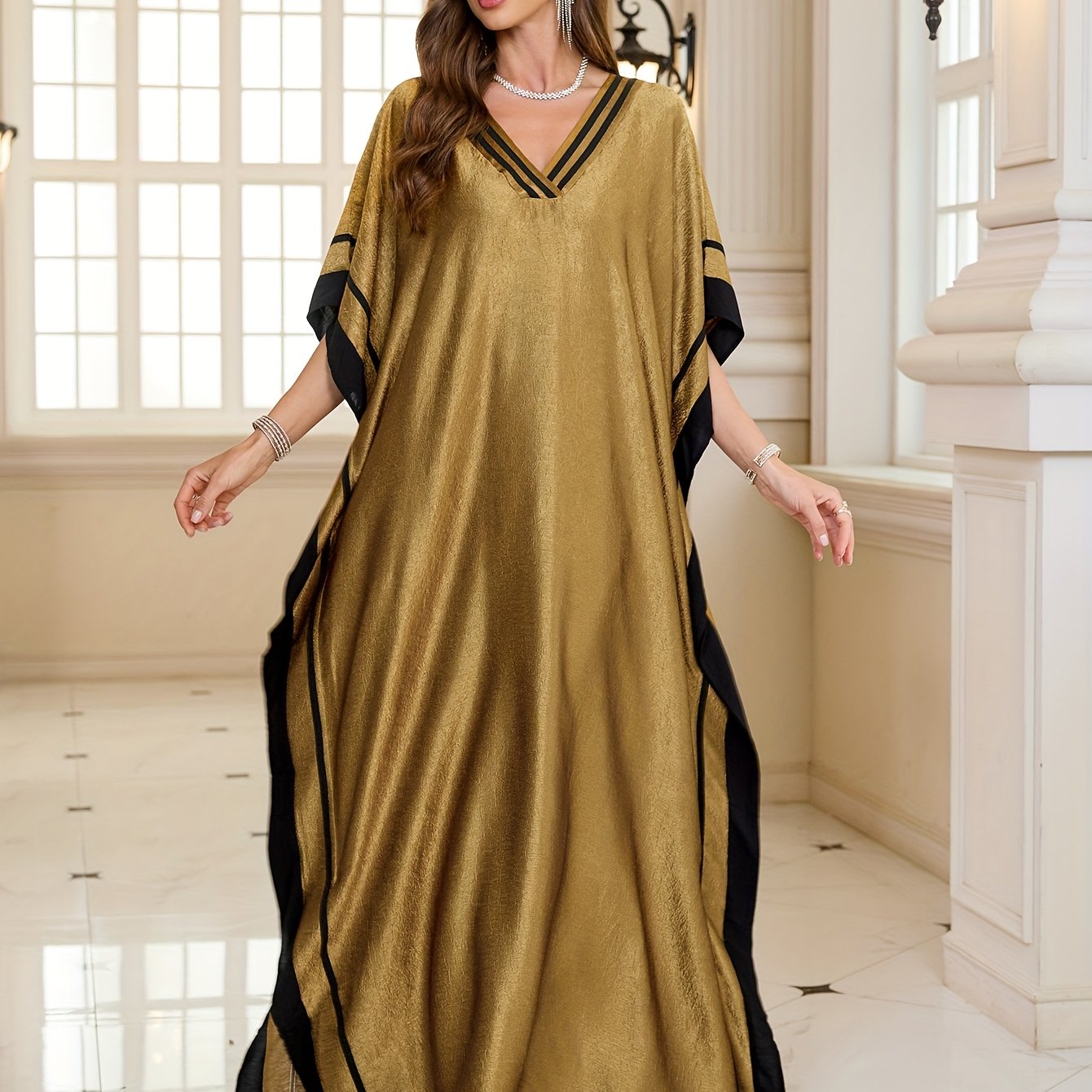 TEMU Cache-vent grande taille pour femmes en satin doré luxueux, parfait pour les vacances d'été au Moyen-