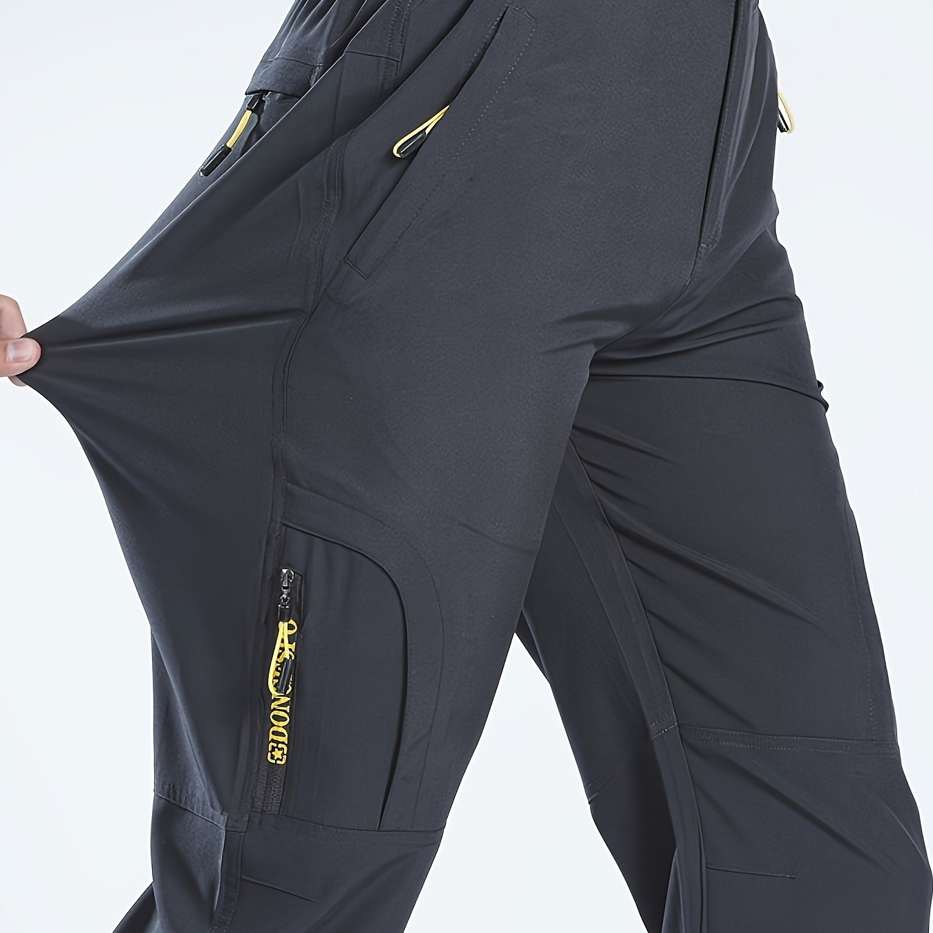 Image of Men's Outdoor Casual Sports Pants With Letter Print Design - Zipper Pockets, Embroidery Detail - Hiking And Training Trousers For Daily Wear, Fitness, Jogging, Camping