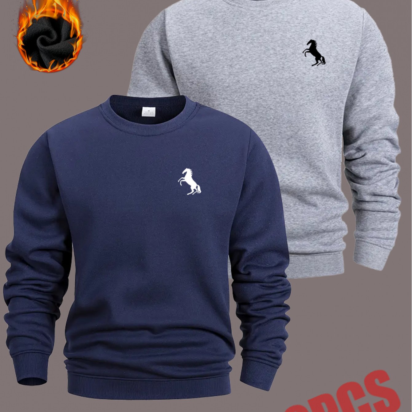 TEMU Men's Crew Neck Sweatshirt 2-pc, Fleece-lined And Thickened Sweatshirt, Men's Casual And Fashionable Top, Worn Inside Or Outside, Stylish Small