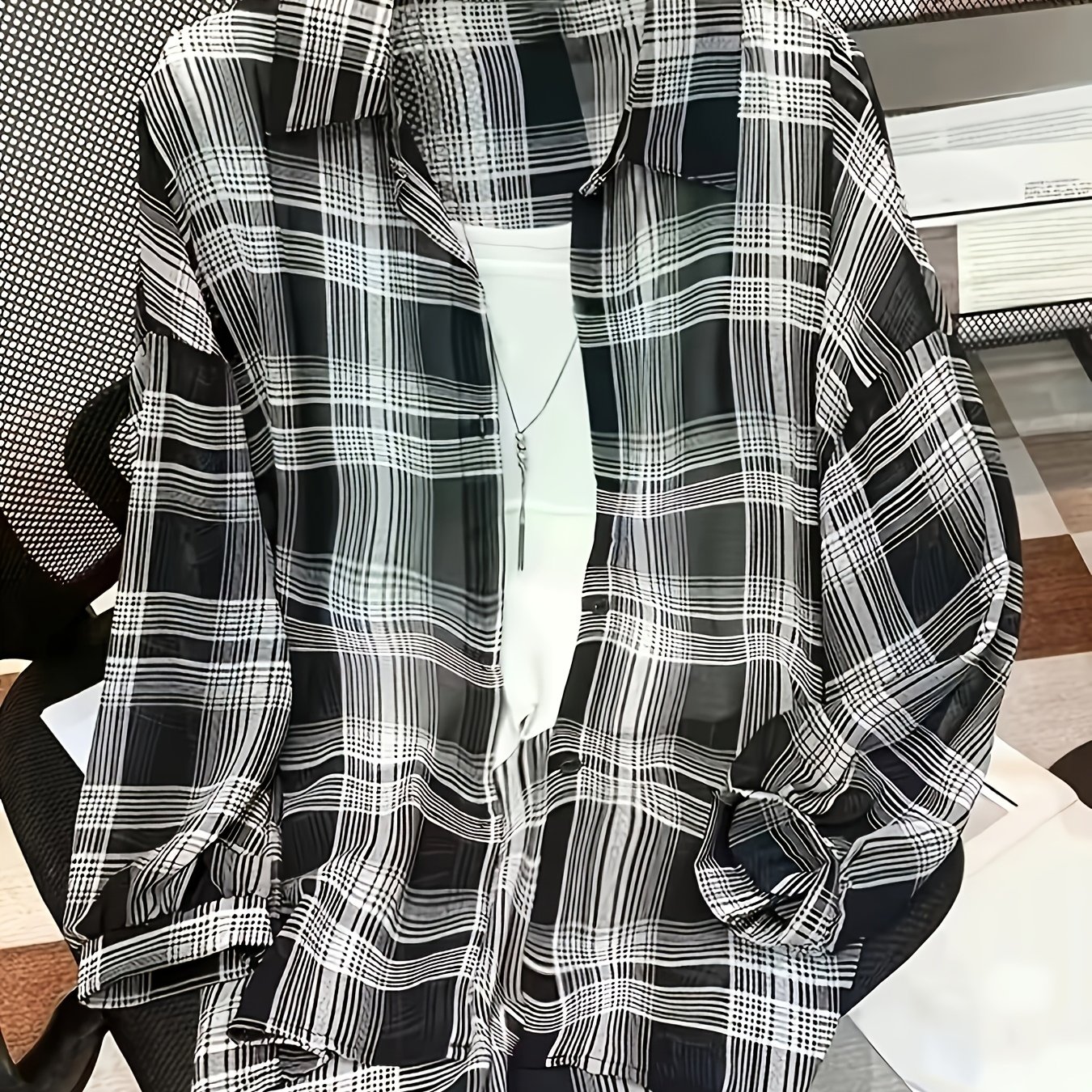 TEMU Women's Lightweight, Loose-fit, Semi-sheer Plaid Casual Shirt