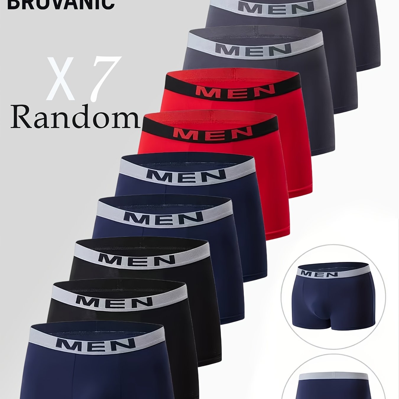 TEMU [brovanic] 7pcs Men&;s Boxer Briefs, Solid Color, Lettered Waistband, Comfortable And Breathable, Easy And Stylish, Breathable Comfortable