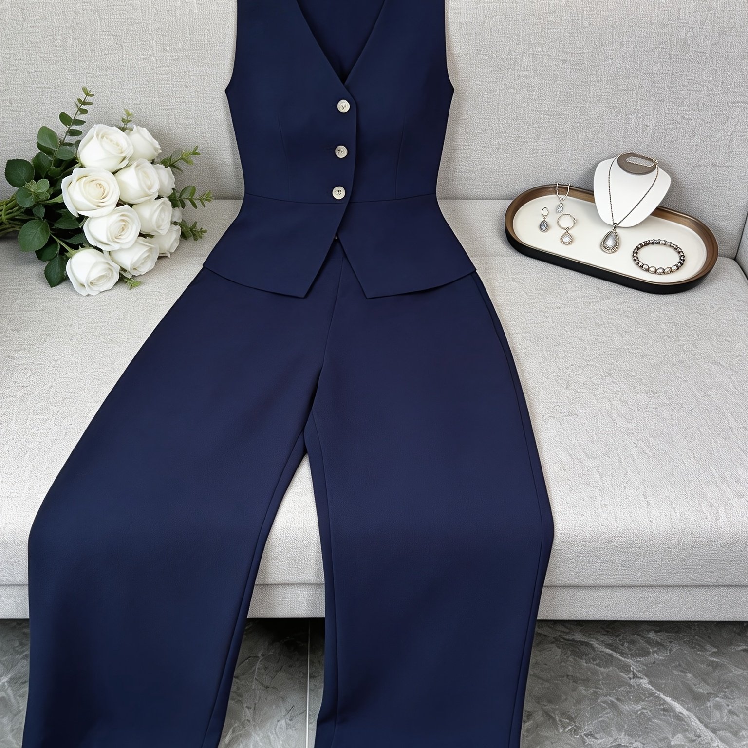 TEMU Elegant Sleeveless Top And Pants Set For Women, Business Commuter Style, Suitable For And Office Wear. Teacher's Uniform