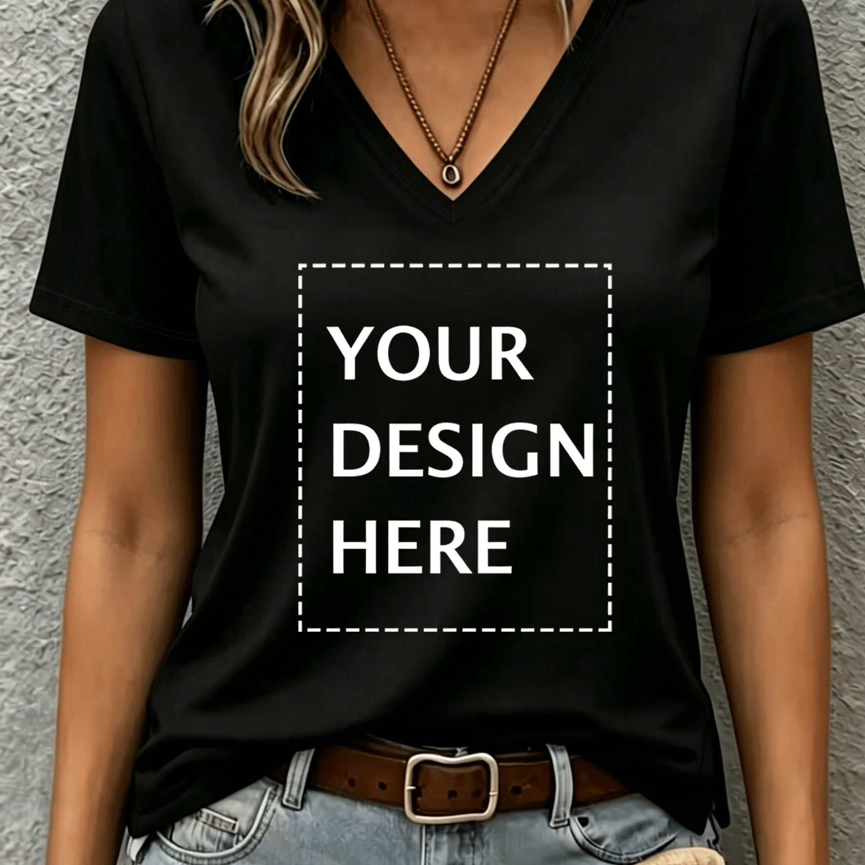TEMU 15# Custom V-neck T-shirt With Photo - Soft, Short Sleeve, Machine Washable, Casual For Spring And Summer, Custom Print T-shirt, Personalized