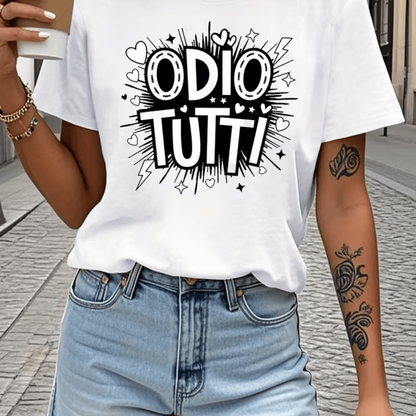 TEMU T-shirt da donna con stampa di lettere "I HATE EVERYONE" in , maniche corte, , abbigliamento casual per ed estate, perfetta per uscite e regali