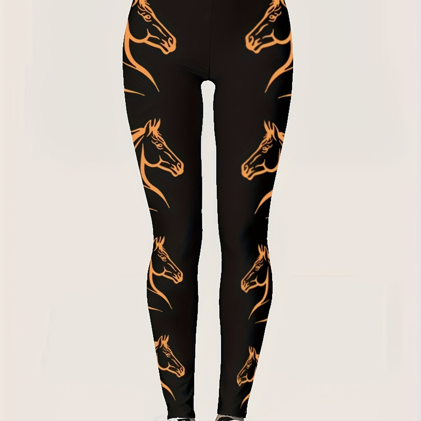 Image of Girls' Horse Print Skinny Ankle Pants, Casual Elastic Waist Leggings, Suitable For Daily Wear, Casual , Travel, Holidays, And Parties, For Outdoor