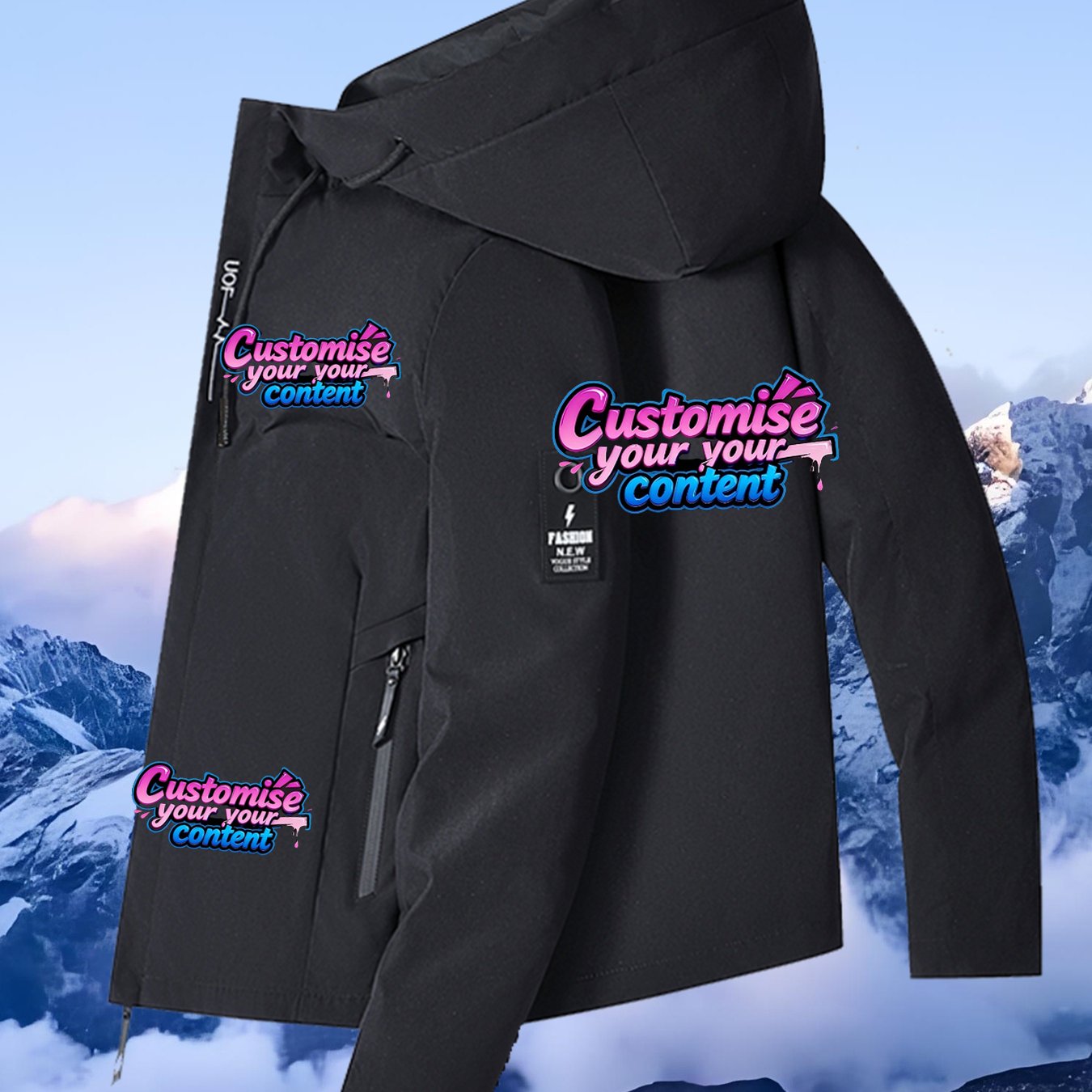 TEMU Custom Logo/photo/text Personalized Windproof Jacket With Logo/photo/text - Full-body Customization (name/number/design), Zippered Hooded