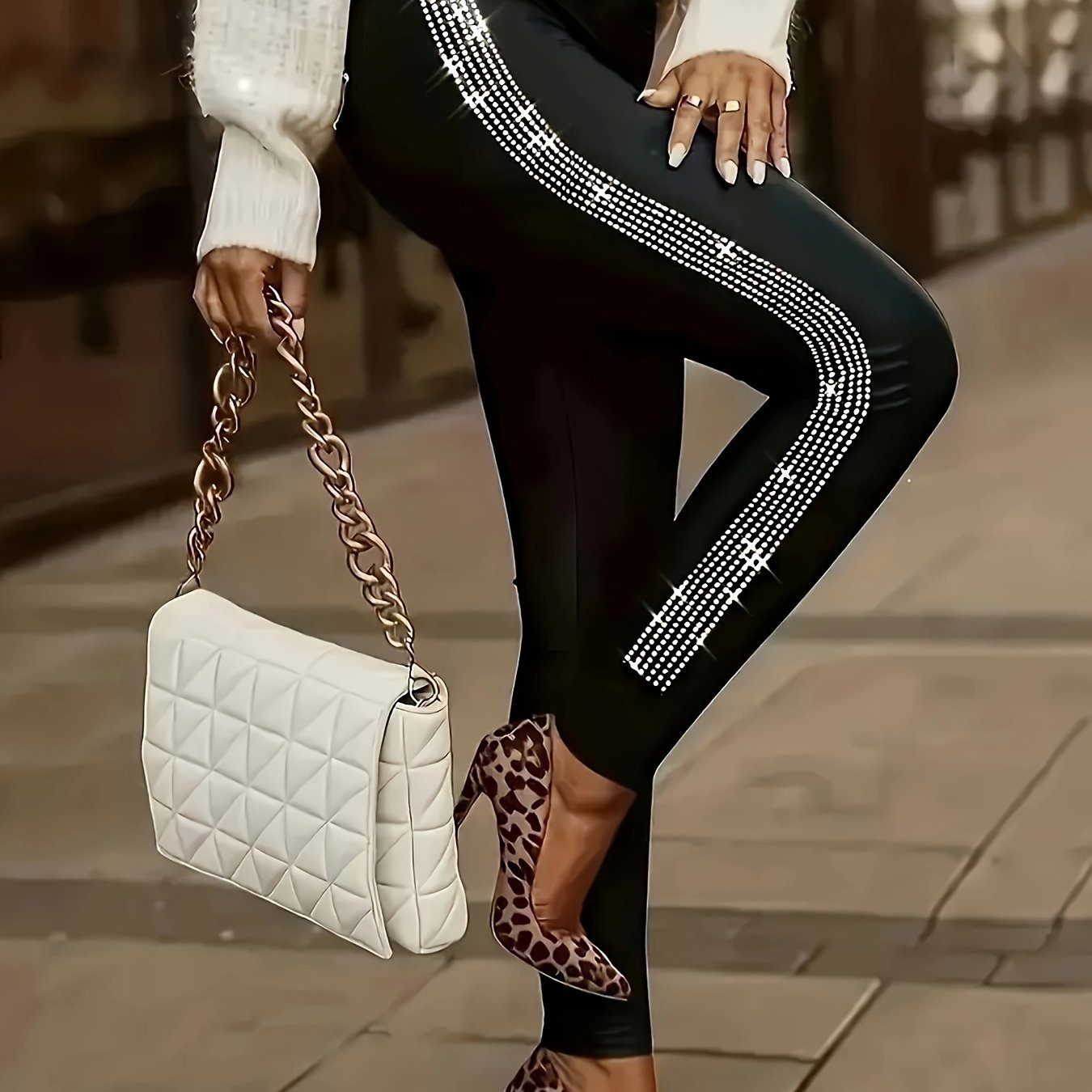 Plus Size - Plus Size - Plus Shimmering Crystal Legs - Comfortable , Ultra-stretch - Women's Fashion Casual Wear