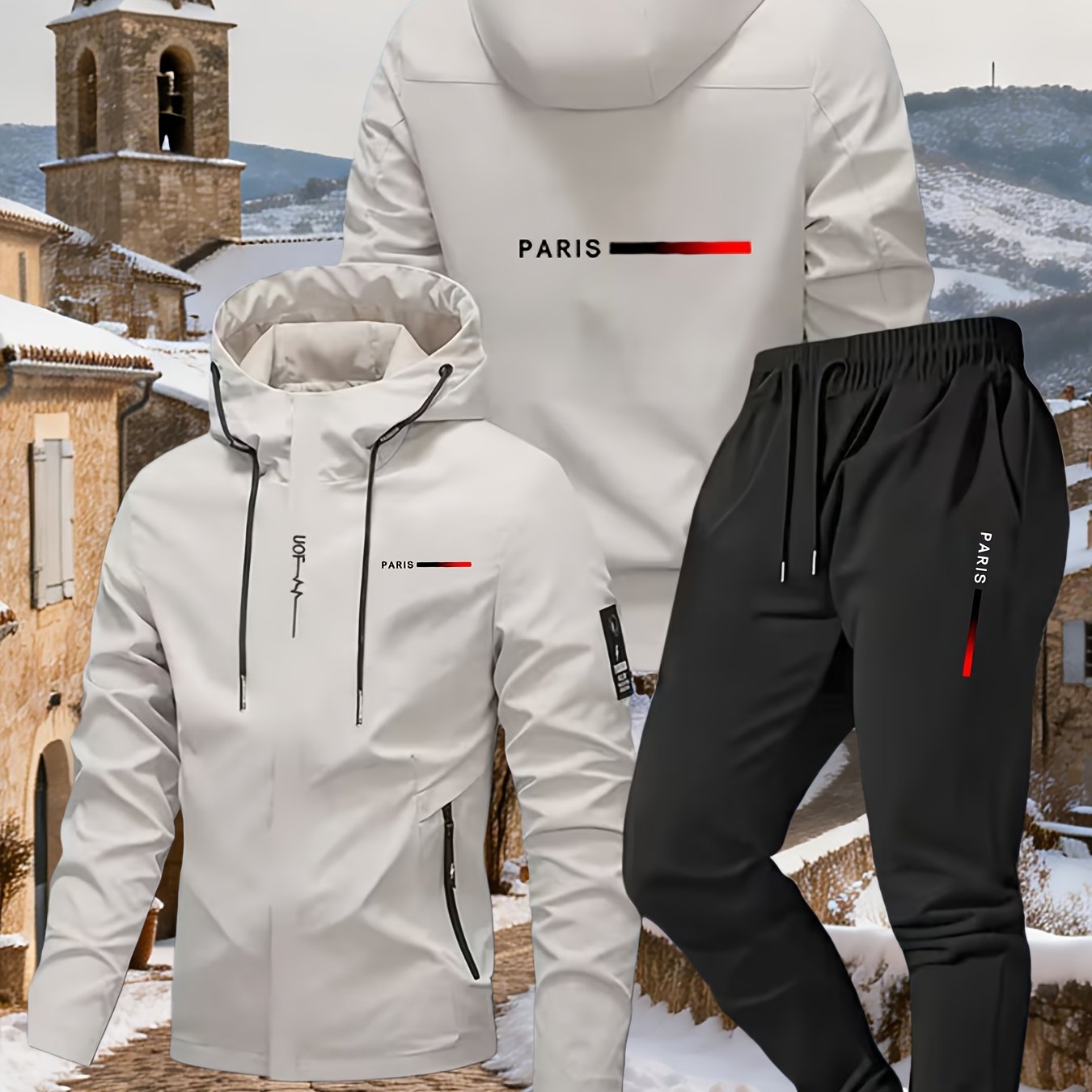 TEMU Autumn And -resistant Jacket And Long Pants Outfit Featuring Logo Hoodie