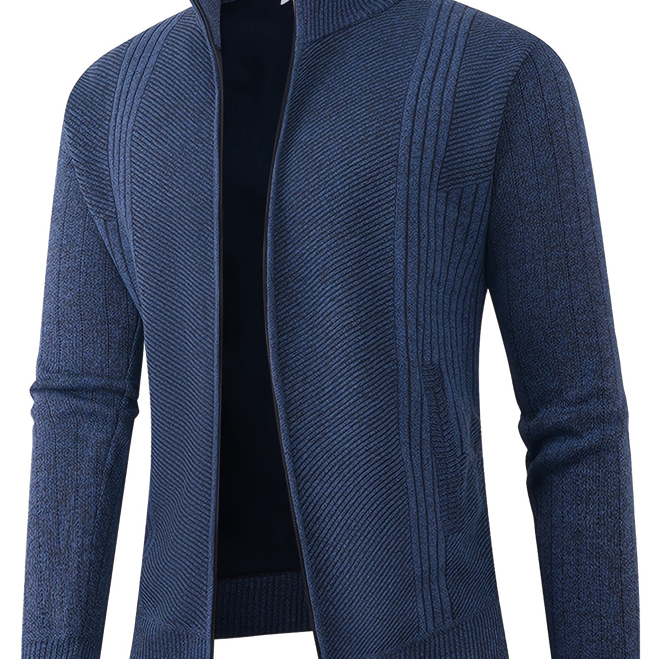 TEMU Old Money Outfits Solid Color Men's -lined Thickened Stand Collar Zipper Knit Autumn/winter Sweater Jacket Winter Clothes For Men
