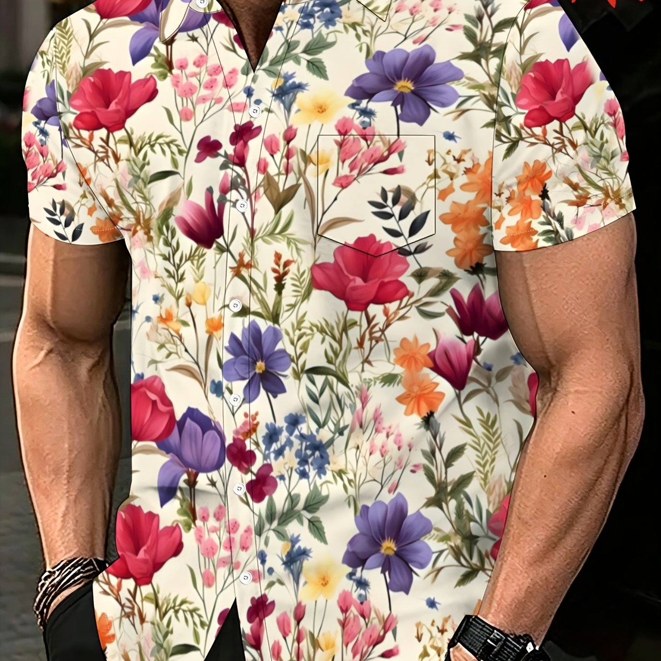 TEMU Men's Fashion Turn- Collar Pattern Shirt, Plus Size