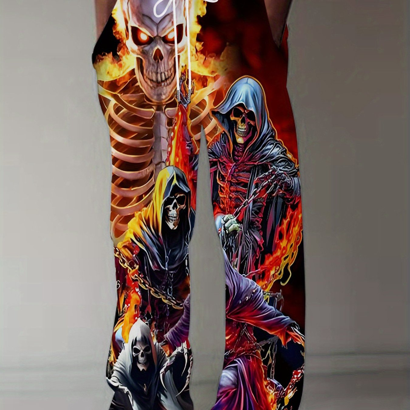 TEMU Trousers For Men High Quality | Men's Vintage Horror Print Joggers - Loose Straight-leg Pants Featuring Skull And Skeleton Designs With Vibrant