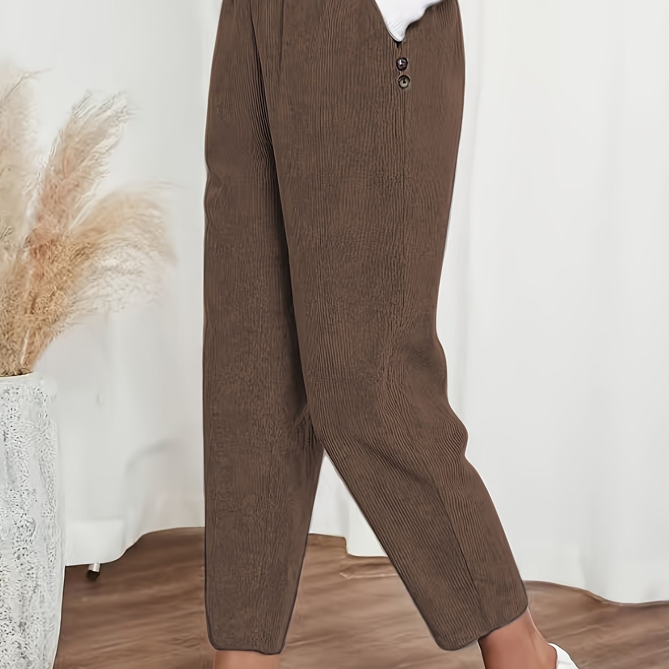 TEMU Plus Size, Plus-size Women's Elegant Casual Harem Pants With Elastic Waistband, Loose Slim-fit Design Suitable For Casual , Fashionable Fine