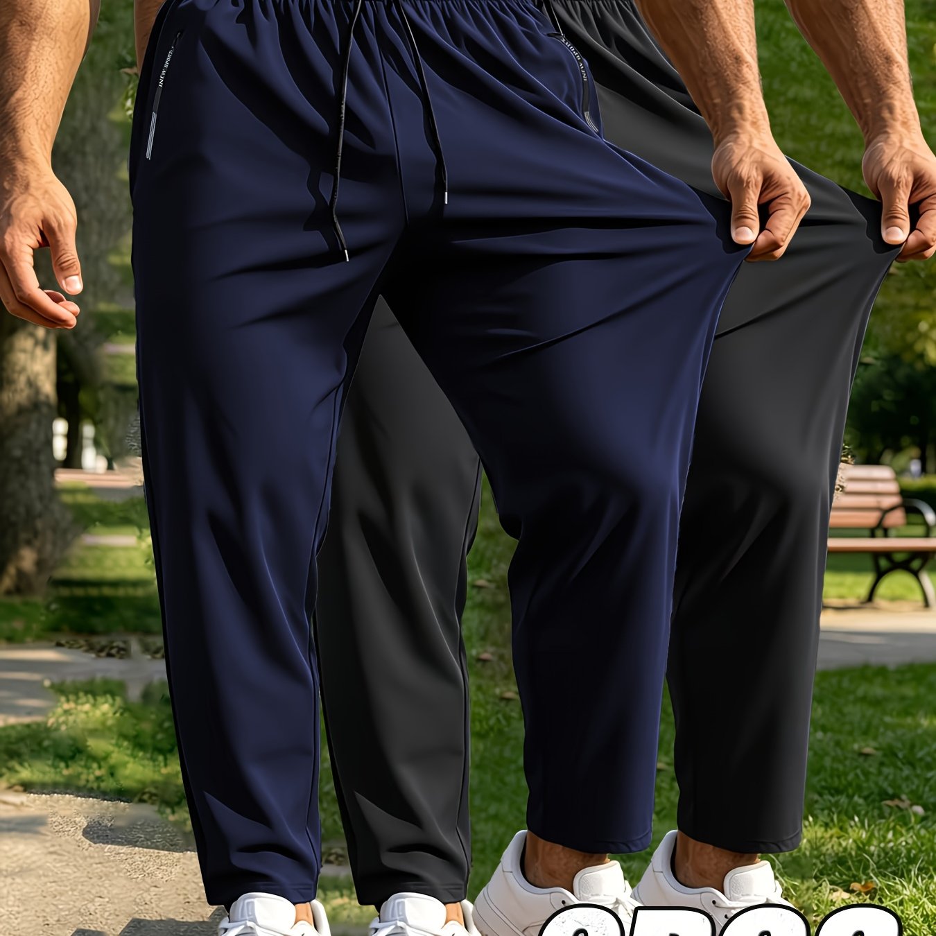 TEMU 2pcs Men's Fashion Sports Pants, With Dual Side Zipper Pockets And Drawstring Waist, Made Of Comfortable And Breathable Fabric, Perfect For Gym