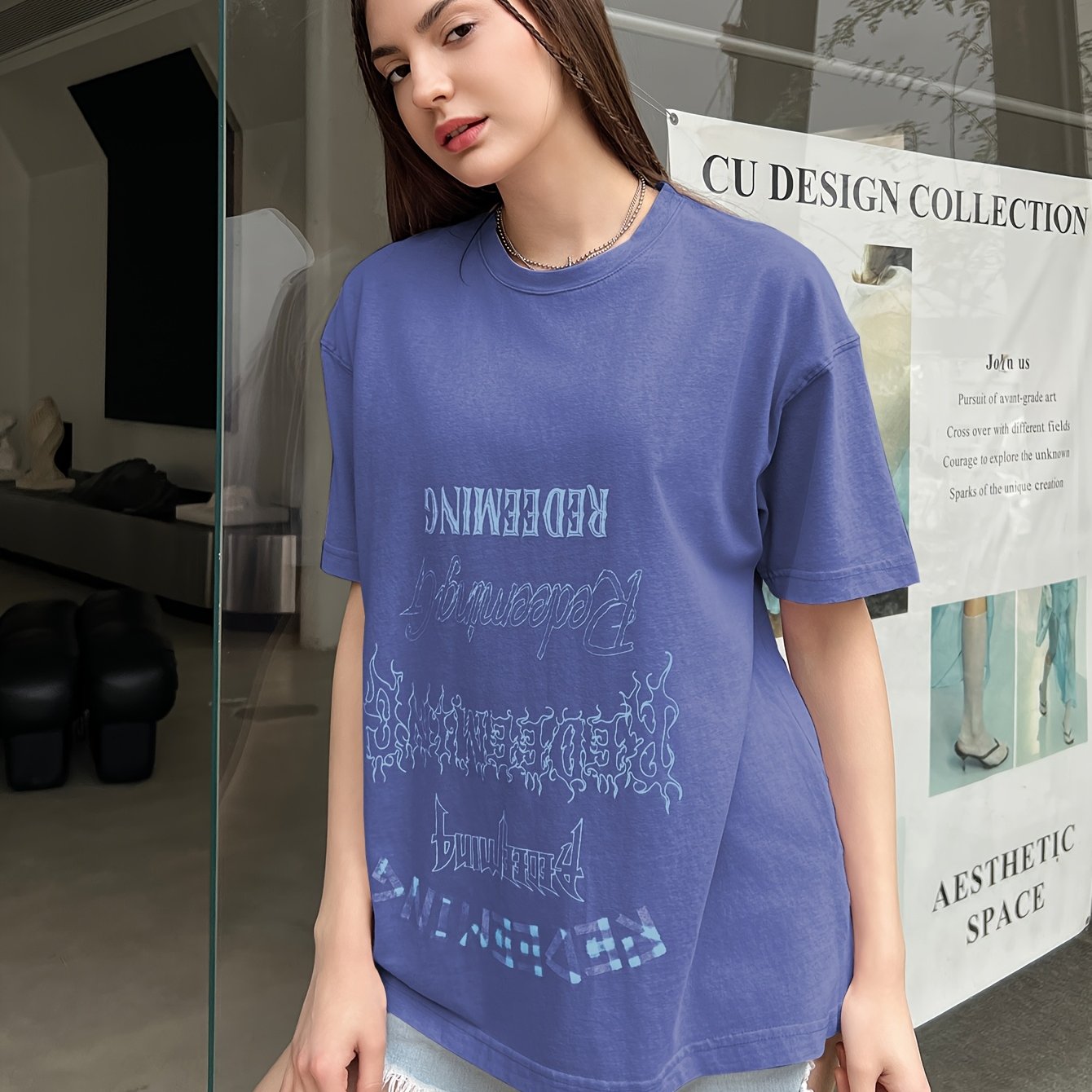 Women's Summer Short-sleeve T-shirt, Loose Tee, Fabric, Fashionable Street Style