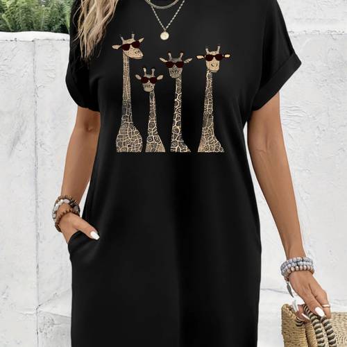 printed t shirt dress short sleeve round neck casual heat press dress suitable for summer and spring womens clothing