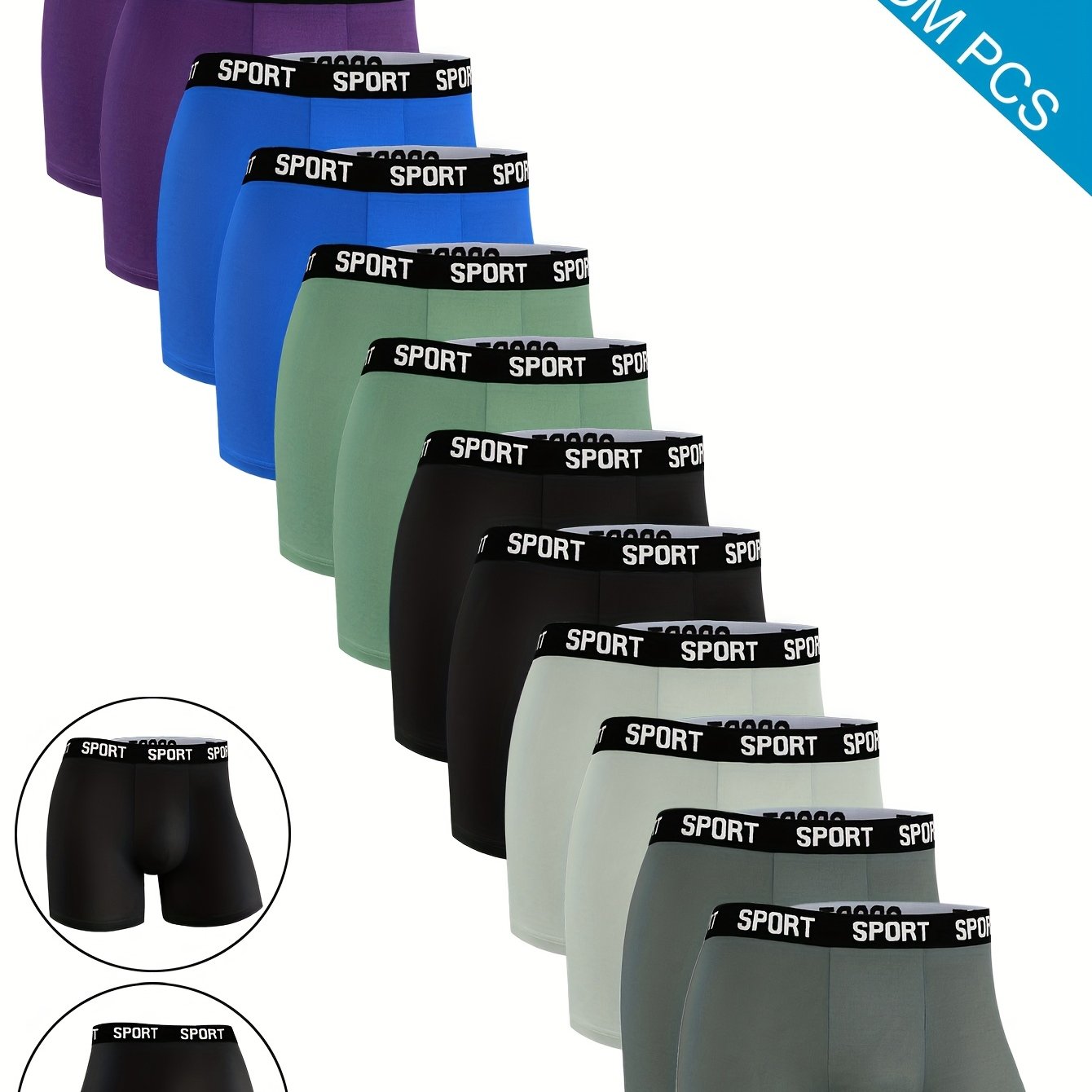 TEMU A Set Of 7 Assorted Men's Slim Fit Long-style Underwear With Flat Corners, Designed To Be Breathable, Lightweight, And Featuring An Elastic