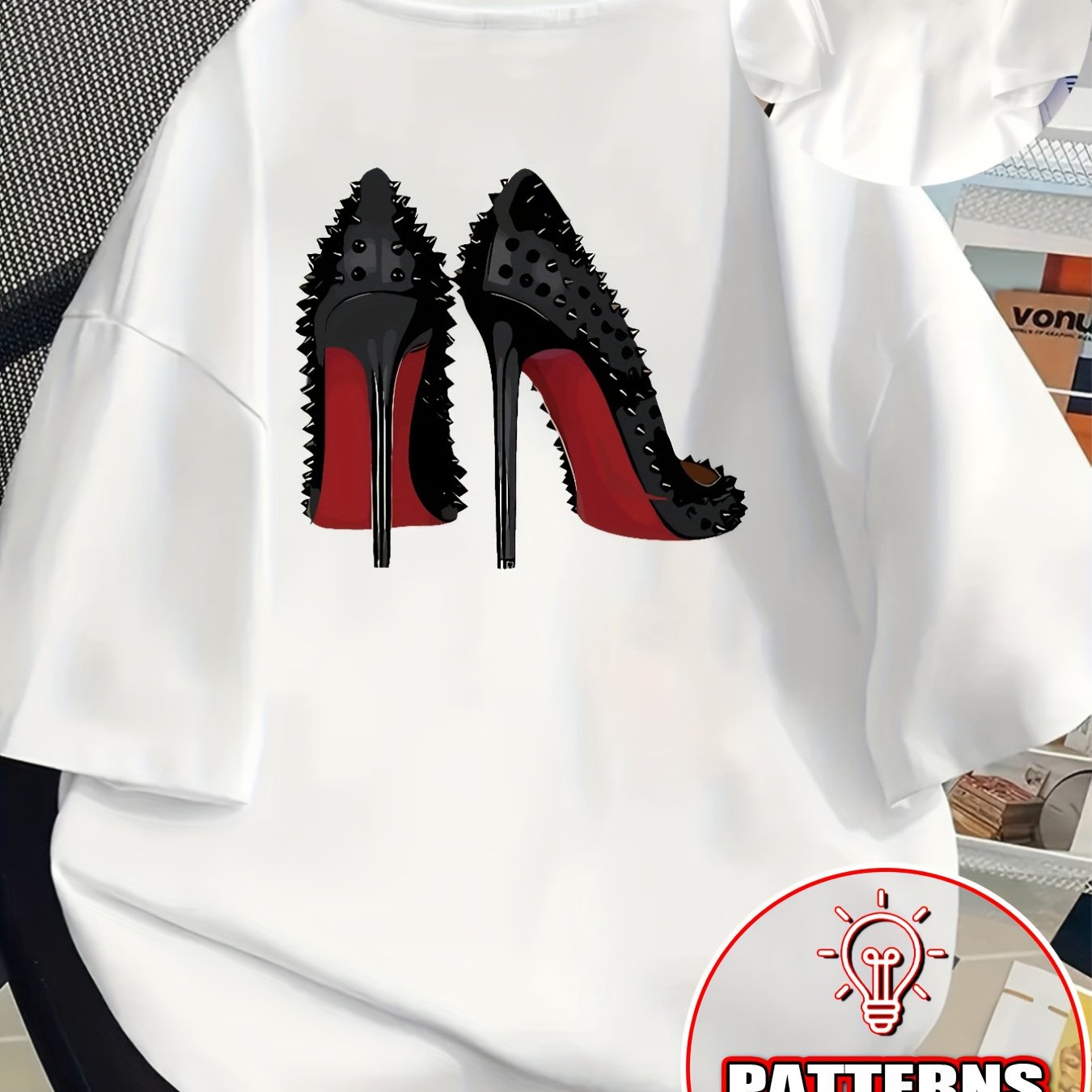 front back printed short sleeve t shirt high heels red - Temu