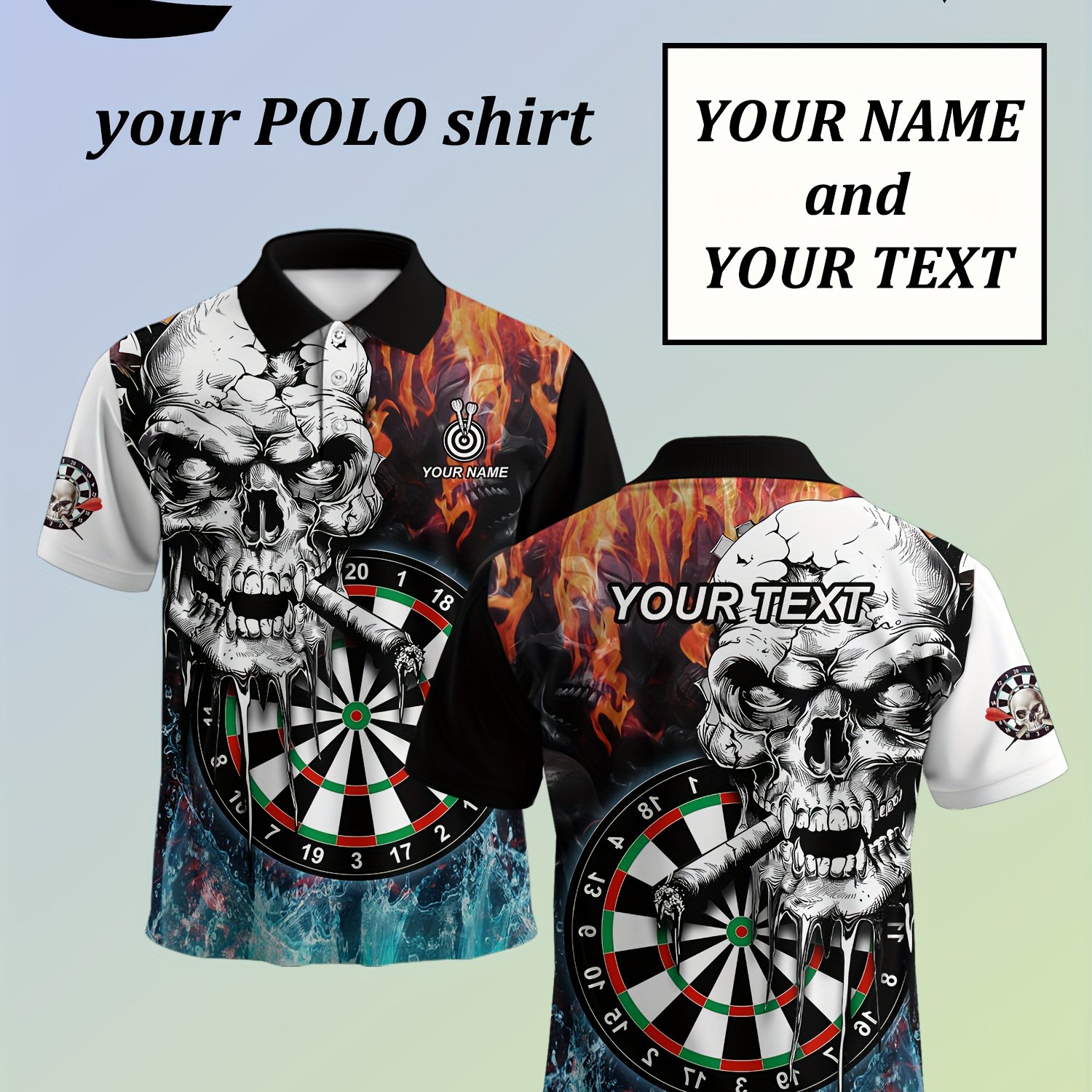 TEMU Men's Custom Dart Skull Shirt - Personalized Name/team Name - Quick-dry Pattern - Dark Background - Ideal Gift For Dart Players, , Fathers -