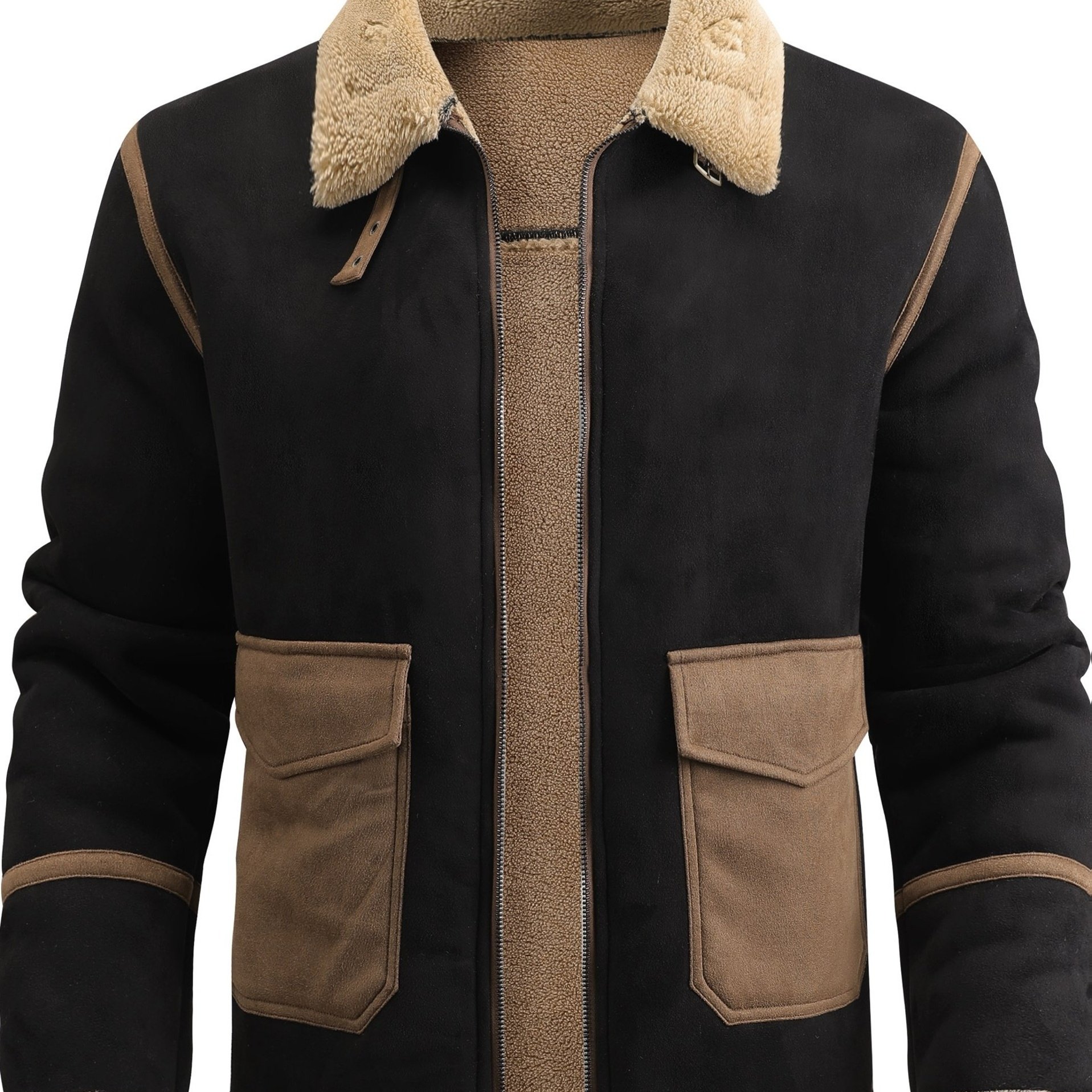 TEMU Veste zippée de haute qualité pour homme avec doublure en F - Veste d'hiver robuste avec fermeture éclair, doublure en F et plusieurs poches,