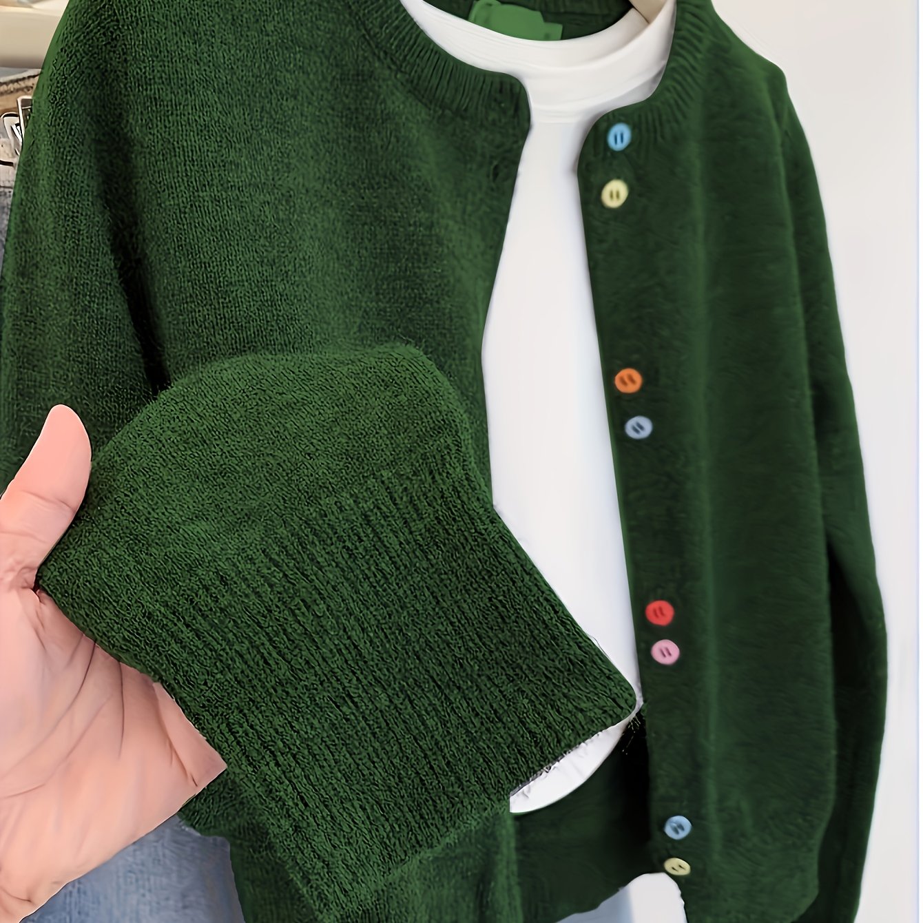 E-shop Farbenfrohe Knopfleiste Strickjacke Vintage Blumenmuster Grau Vielseitige Strickjacke Damen Frühling/Herbst Kleidung