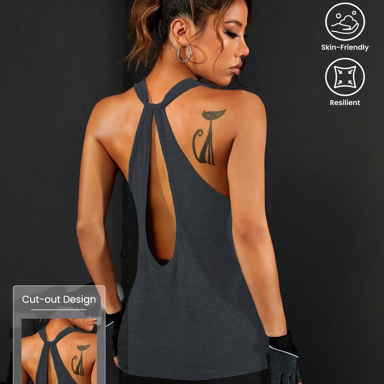 Image of Women's Casual Vest, Round Neck, Backless Sports Vest, Breathable, Comfortable, Moisture-wicking, Sleeveless Base Shirt