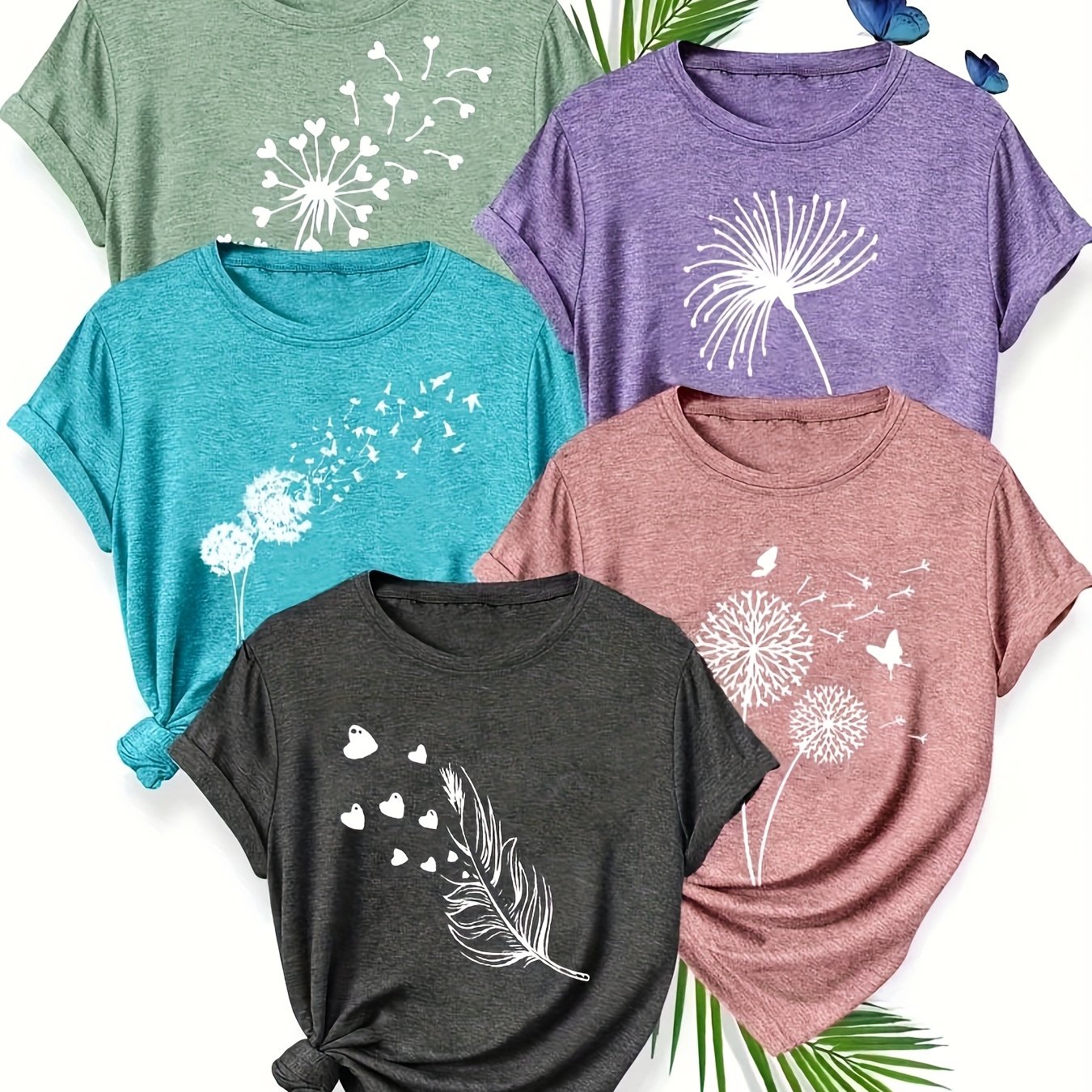 Image of 5 And Summer Styles Featuring Floral Prints, Round Neck, Short Sleeves, And A Loose, Casual Fit. Comfortable, Stylish, And Elegant - Wear And Home During Spring And Summer
