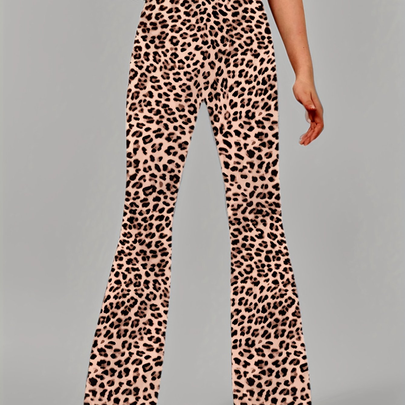 Image of Girls' Fashion Stretch Leopard Print Print Flare Pants, Comfortable Outdoor Sports Trousers For Girls, Suitable 3 And Up, Perfect For Outdoor,christmas,halloween
