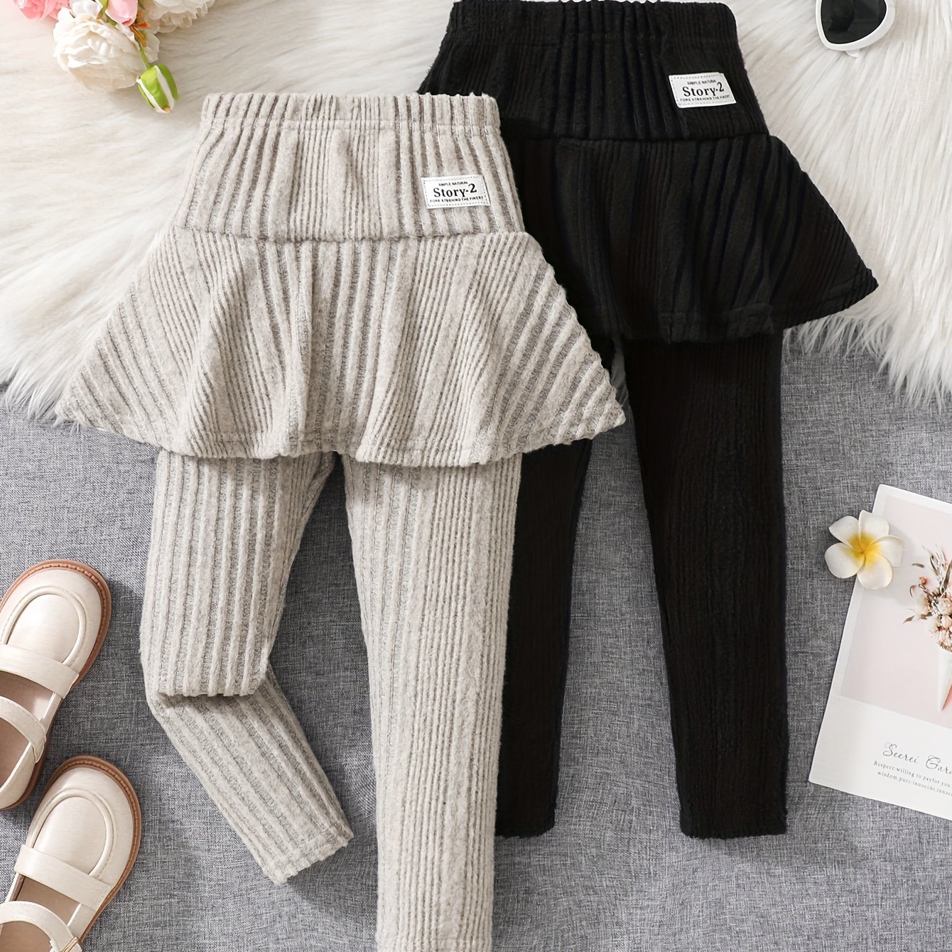 Image of Young Girl's Knit Skirt Pants, Made Of Soft And Comfortable Fabric, Suitable For Casual Wear, Outdoor Activities, Spring, Autumn, And Winter