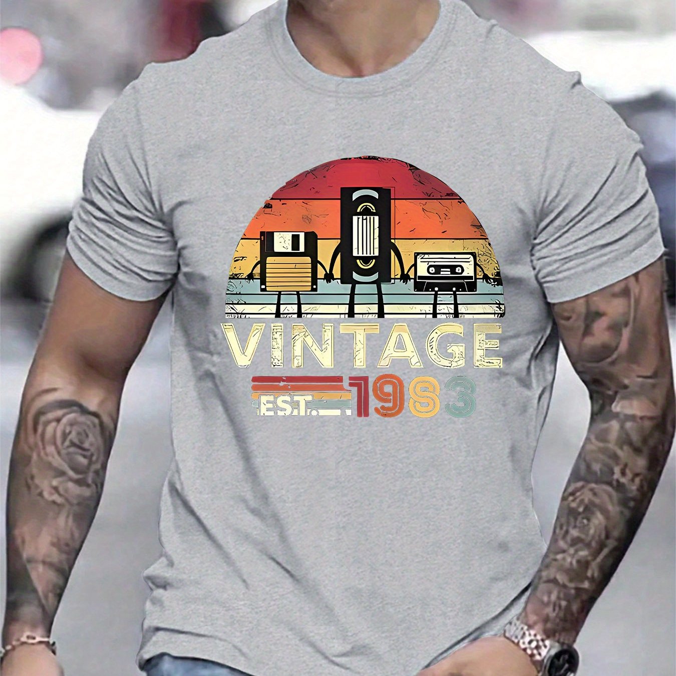 TEMU Men's Creative Top, Casual Sports Short Sleeve Crew Neck Thin T-shirt, Suitable For Summer And Spring, Men's Summer Outdoor Clothing