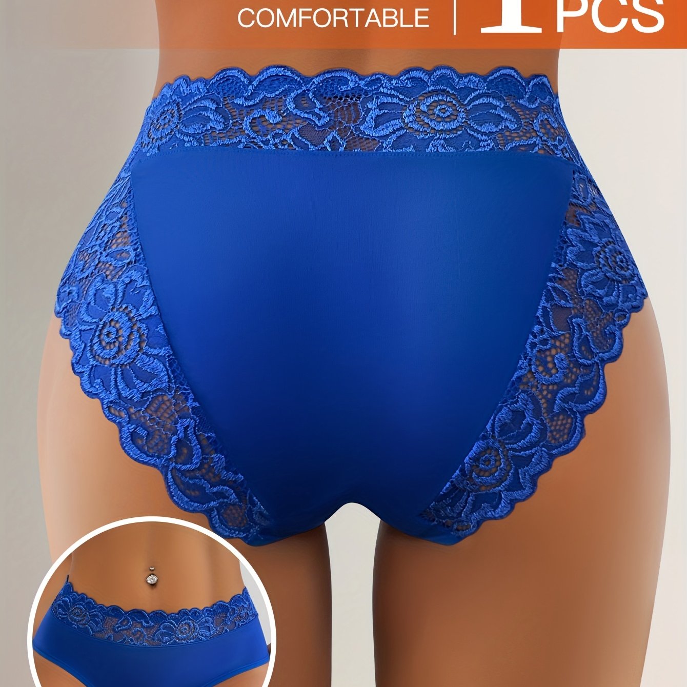 Image of 1pc Women's Fashion Lace Trim Comfortable Briefs