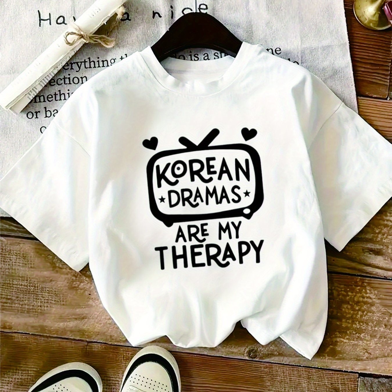 TEMU Korean Dramas Graphic Tee - Print, Short Sleeve Crew Neck, , Perfect -drama Fans, Limited Time Offer