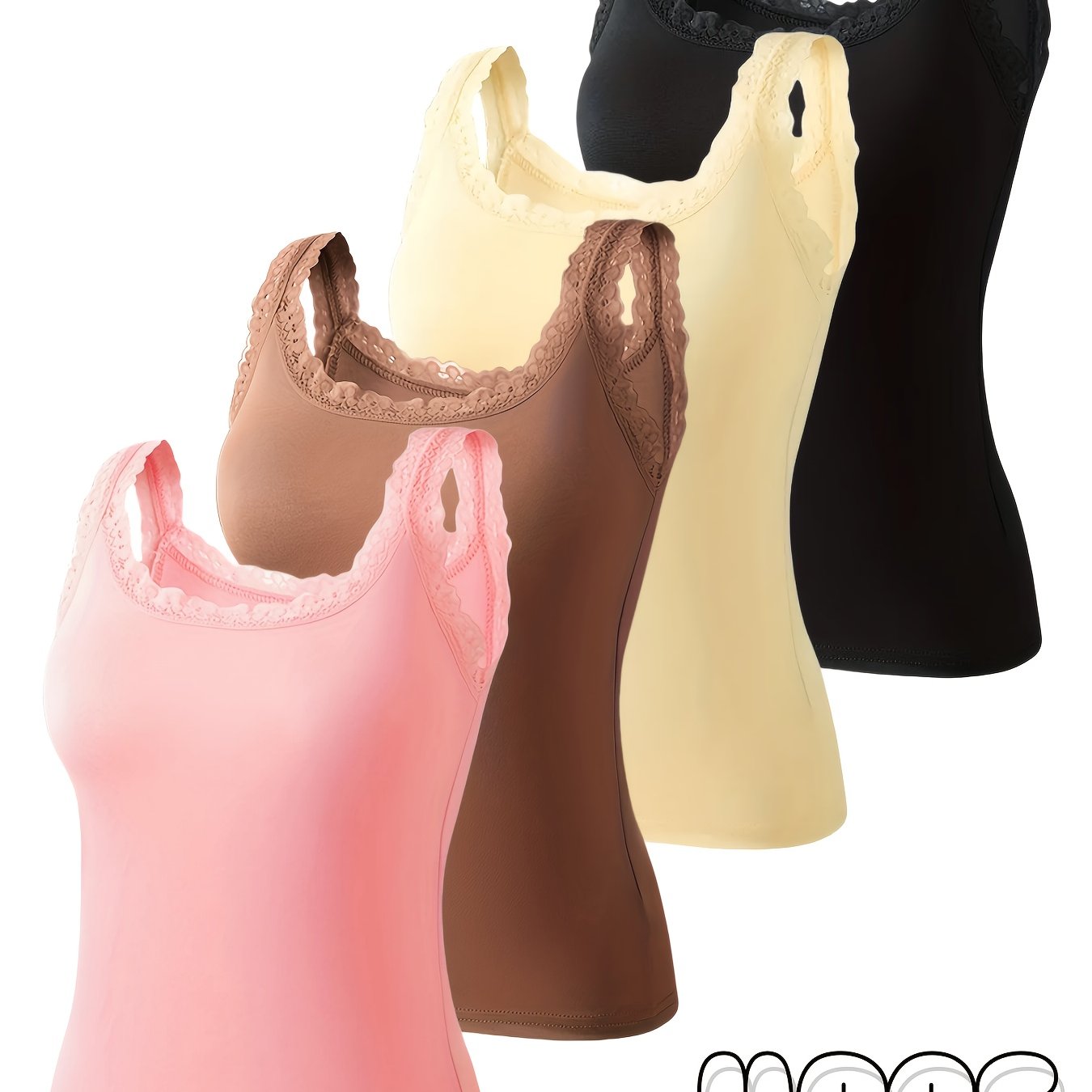 TEMU 4pcs Lace Camisole Vest, Casual And Fashionable, Color-blocking Versatile, Women's Top, Worn Outside As A Base Layer, Comfortable And Elastic,