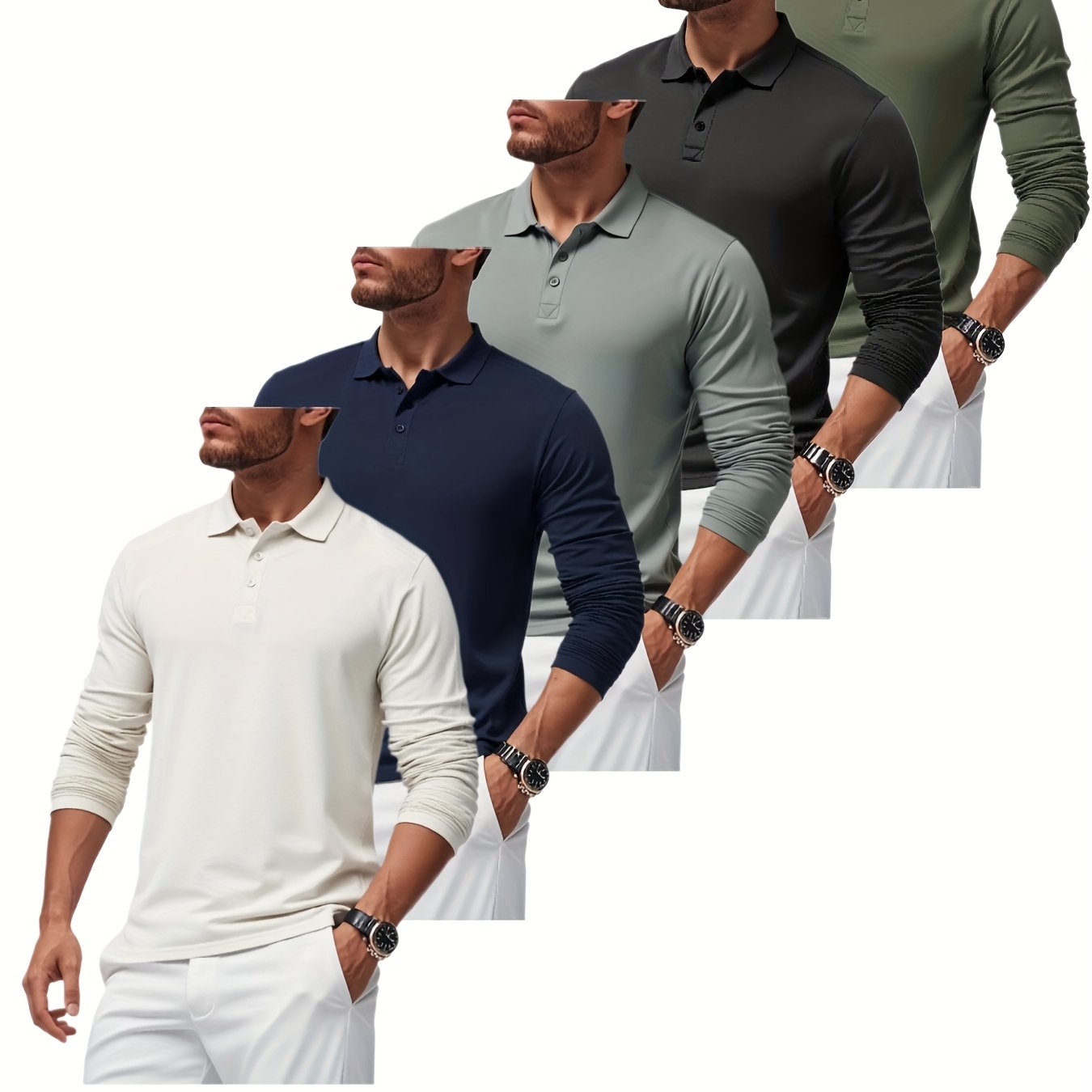 TEMU 5pcs - Men's Long Sleeve Shirts | Men's Fashionable And Versatile | Spring And Autumn Workwear For Men And Women | Christmas Gift | Suitable