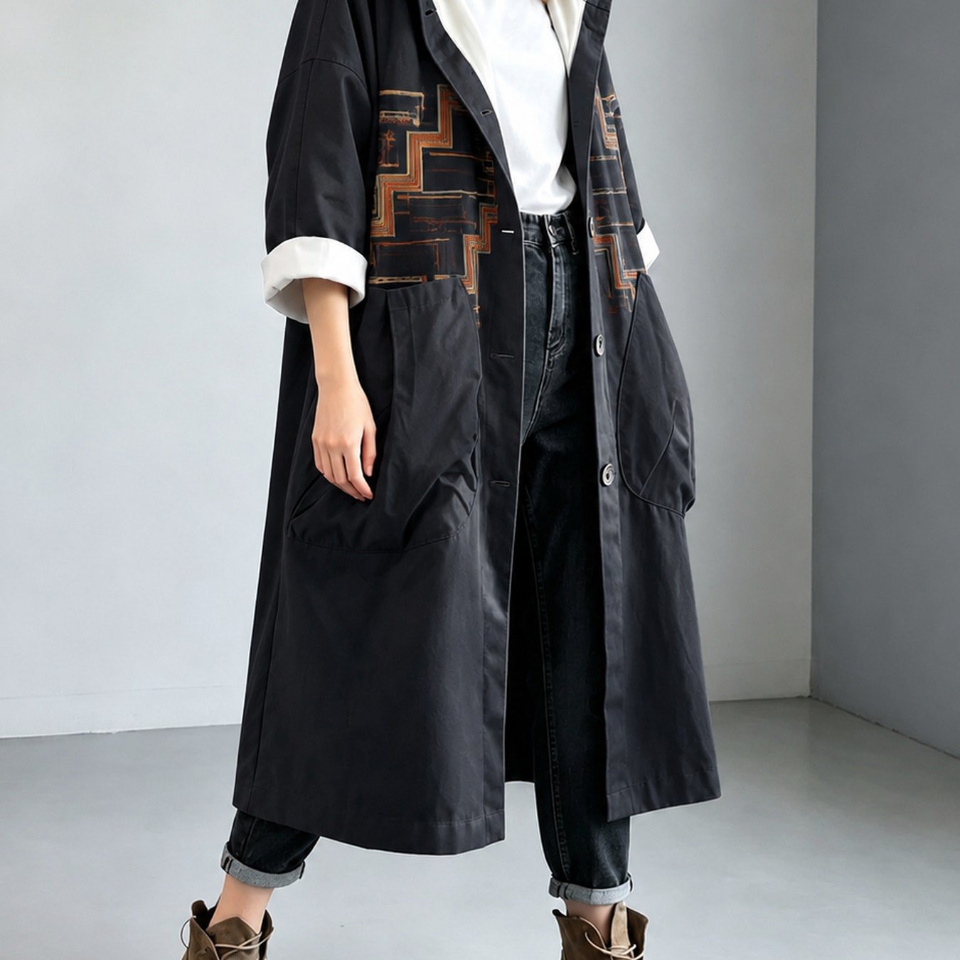Image of Women's Oversized Hooded Trench Jacket With Large Pockets - Mid-length Over-the-knee Windbreaker, Loose Fit Casual Winter Outerwear Suitable For Blowing Wind, Machine Washable