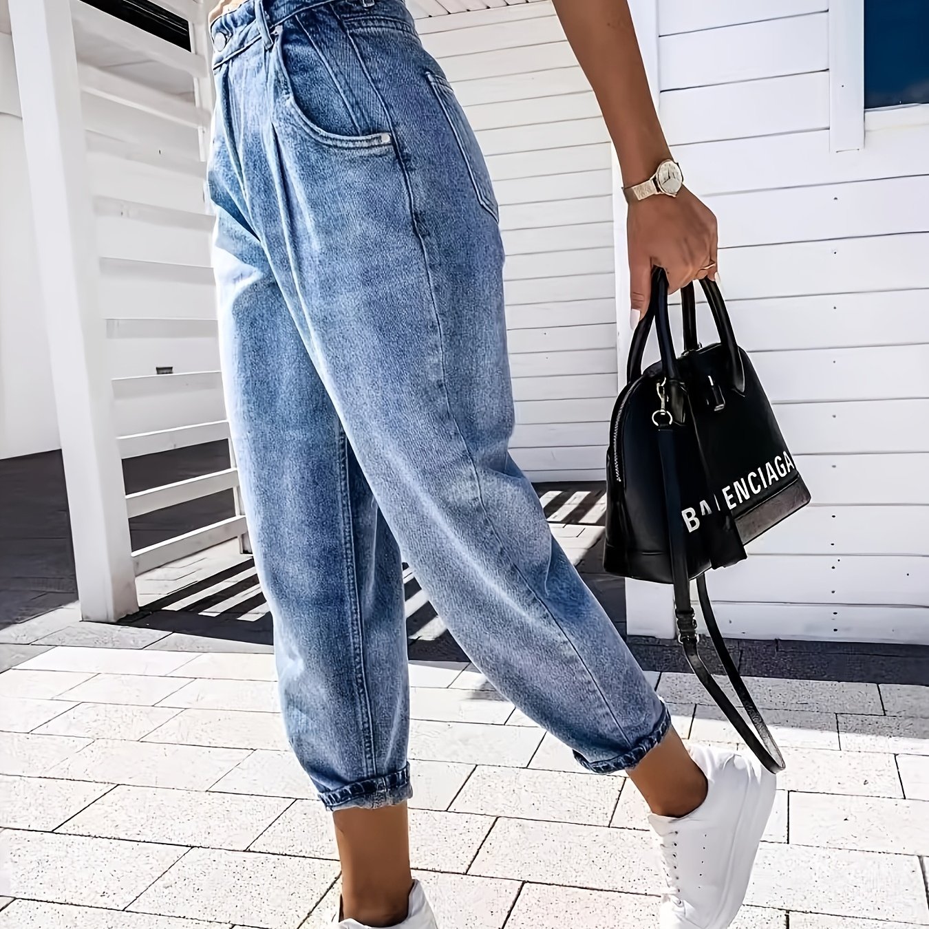Loose Tapered Pants Harem Cropped Pants Elastic Dad Carrot Pants Trousers The Cuffs Rolled Up Ladies Jeans Fashionable Elastic Slim Fit Skinny Jeans