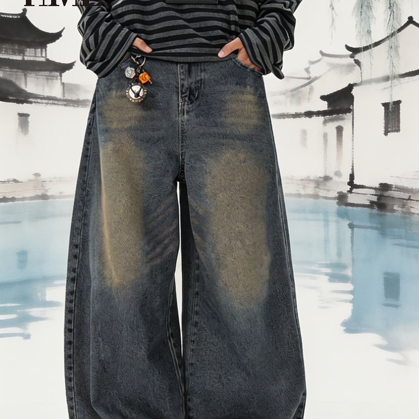 Image of Hme Light Luxury Men's Curved Knife Jeans, 3d Digital Wide-leg Version Modifies , Exquisite Water Washing Is Not Easy To Pilling Or Fading, Trendy Daily Commuting Casual Curved Knife Pants Men