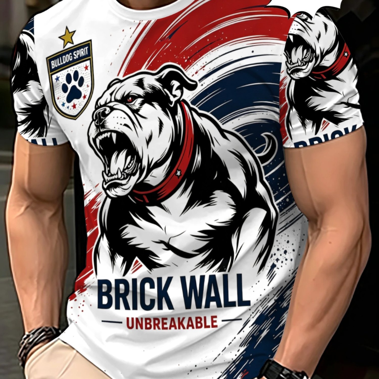 TEMU Men's Bulldog Graphic T - Shirt, Stylish & Aggressive Design, Comfortable & Breathable, Suitable For Daily Wear, Parties, Outdoor Activities,