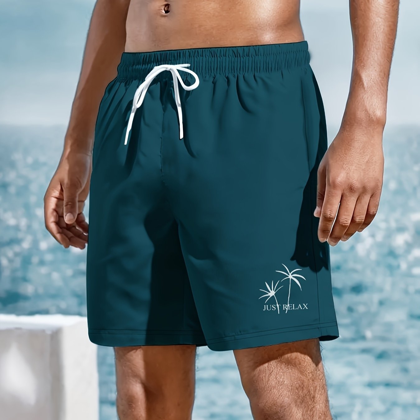 TEMU Men's Plus Size Quick-dry Beach Shorts, New Style With "" Palm Tree Print, Made Of Lightweight Breathable Fabric, Fashionable And Trendy,