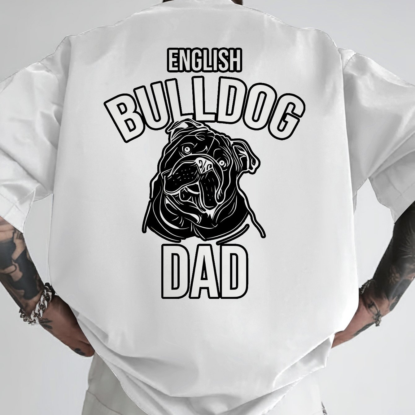 TEMU English Bulldog Graphic T-shirt With A Print On The Back, Trendy And Fashionable, Perfect For Summer, Versatile, Round Neck Short Sleeve Tee,