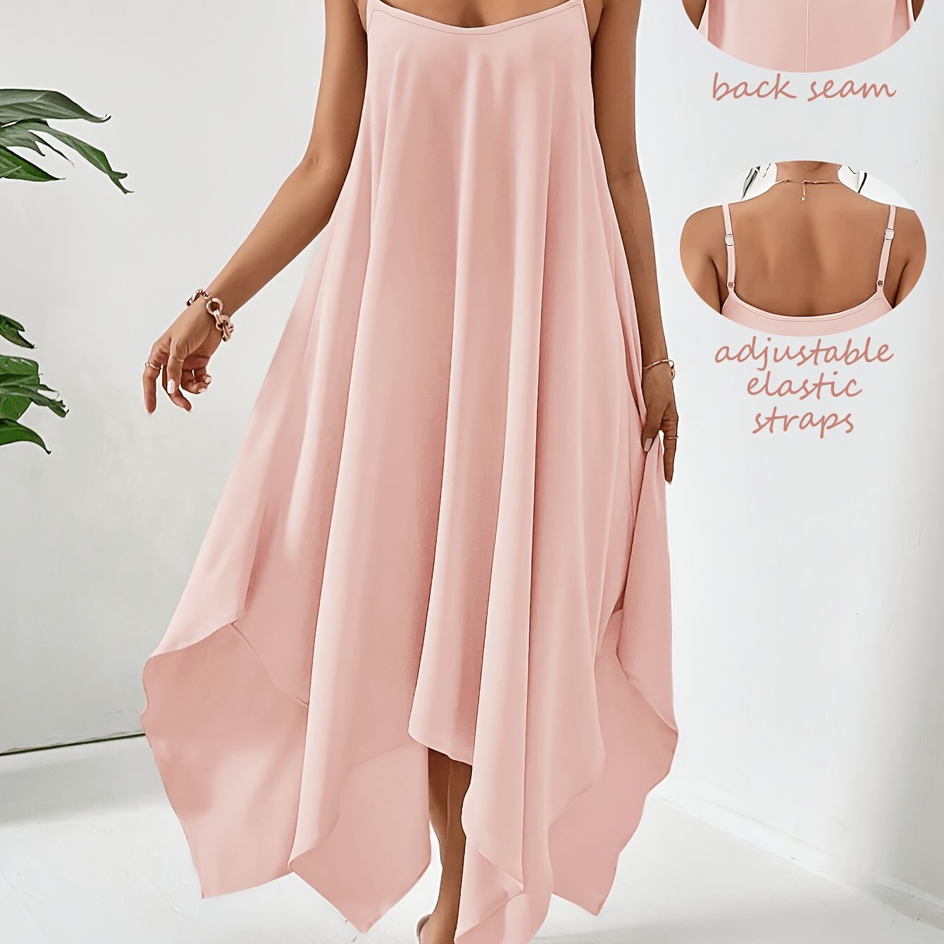 Plus Size - Elegant Casual Plus Size Women's Dress, Seaside , Easy Solid Color Loose Asymmetrical Hem Summer Dress