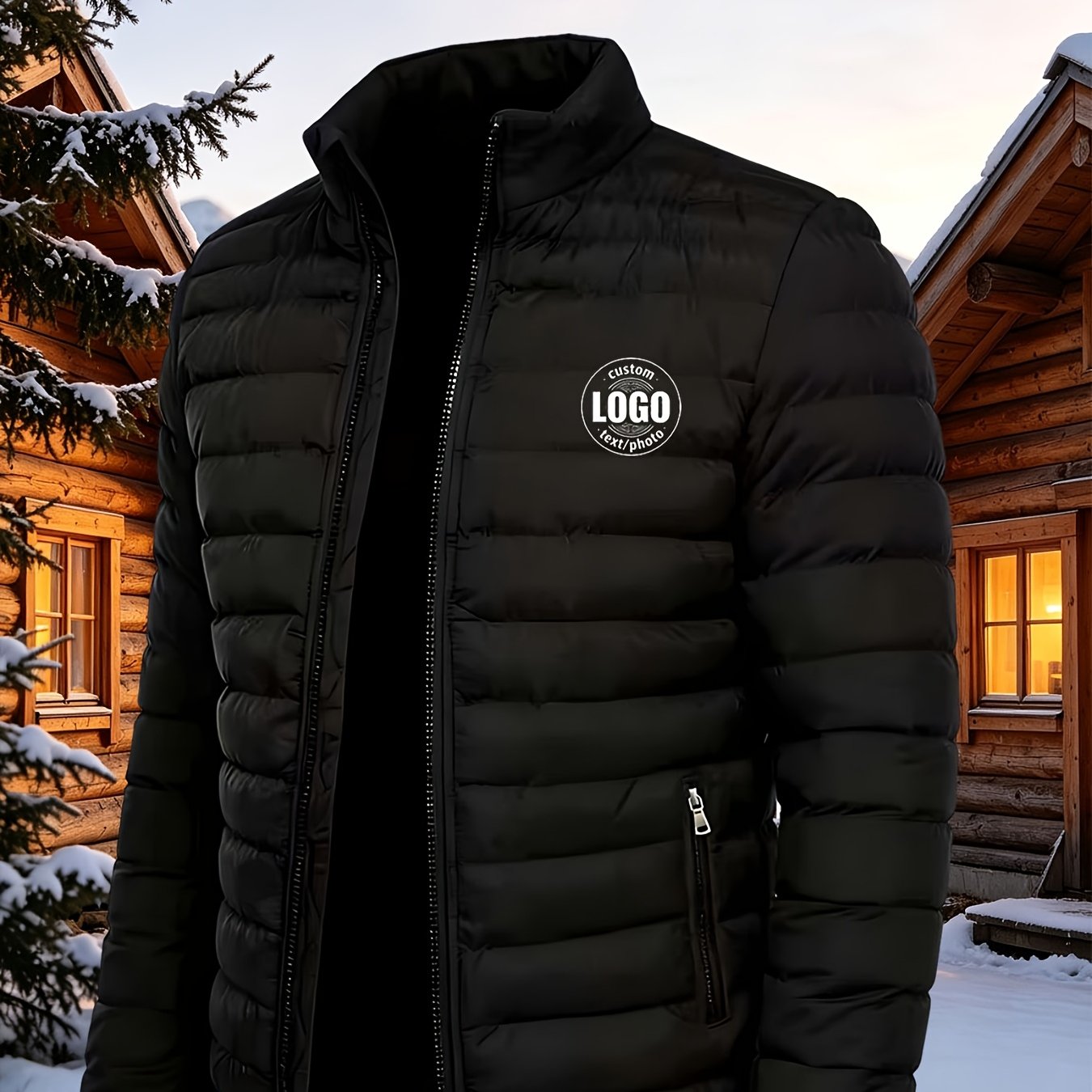 TEMU Custom Padded - Custom Front Chest Logo, Men's Collar Thickened Padded Jacket In , Navy Blue, Red, Royal Blue, Sky Blue, And Gray. Suitable For