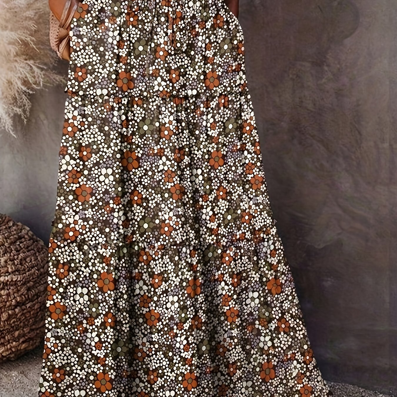 TEMU Ladies' Beach Skirt, High Waisted Loose Half Skirt, Long Skirt, European And Floral Skirt