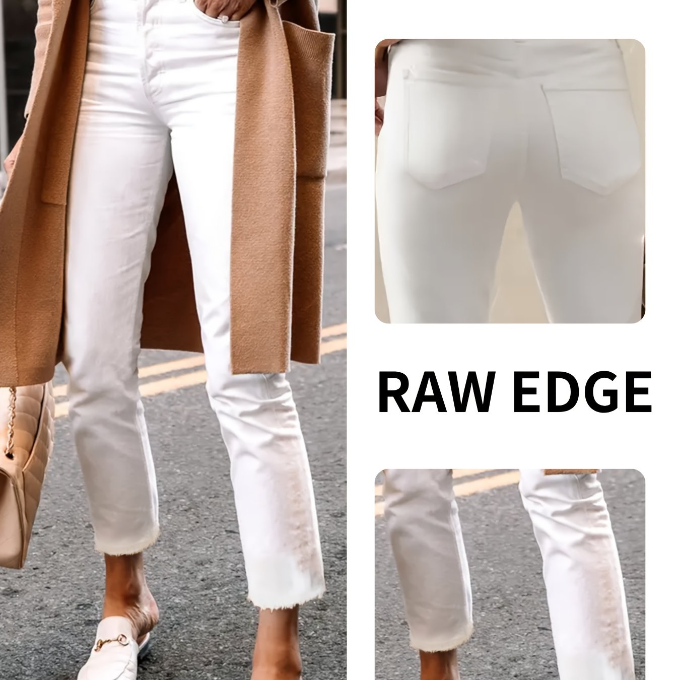 And Fashionable Fringed Skinny Jeans For Women - Classic Fitted Washed Casual Pants - Comfortable Fabric - Suitable For - Ideal For Dates, Vacations, , Work, Shopping, Strolling And