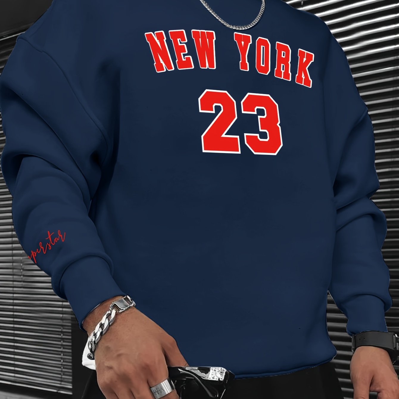 TEMU Men's Casual Letter Long Sleeve Round Neck Sweatshirt, Athletic Style