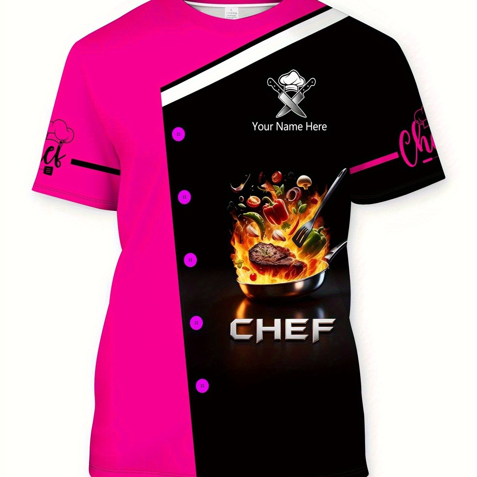 TEMU [customization] Custom Name Printed T-shirt, Chef Uniform Round Neck Short Sleeve T-shirt, , Baker Elegant T-shirt, Casual Party Wear, Fake