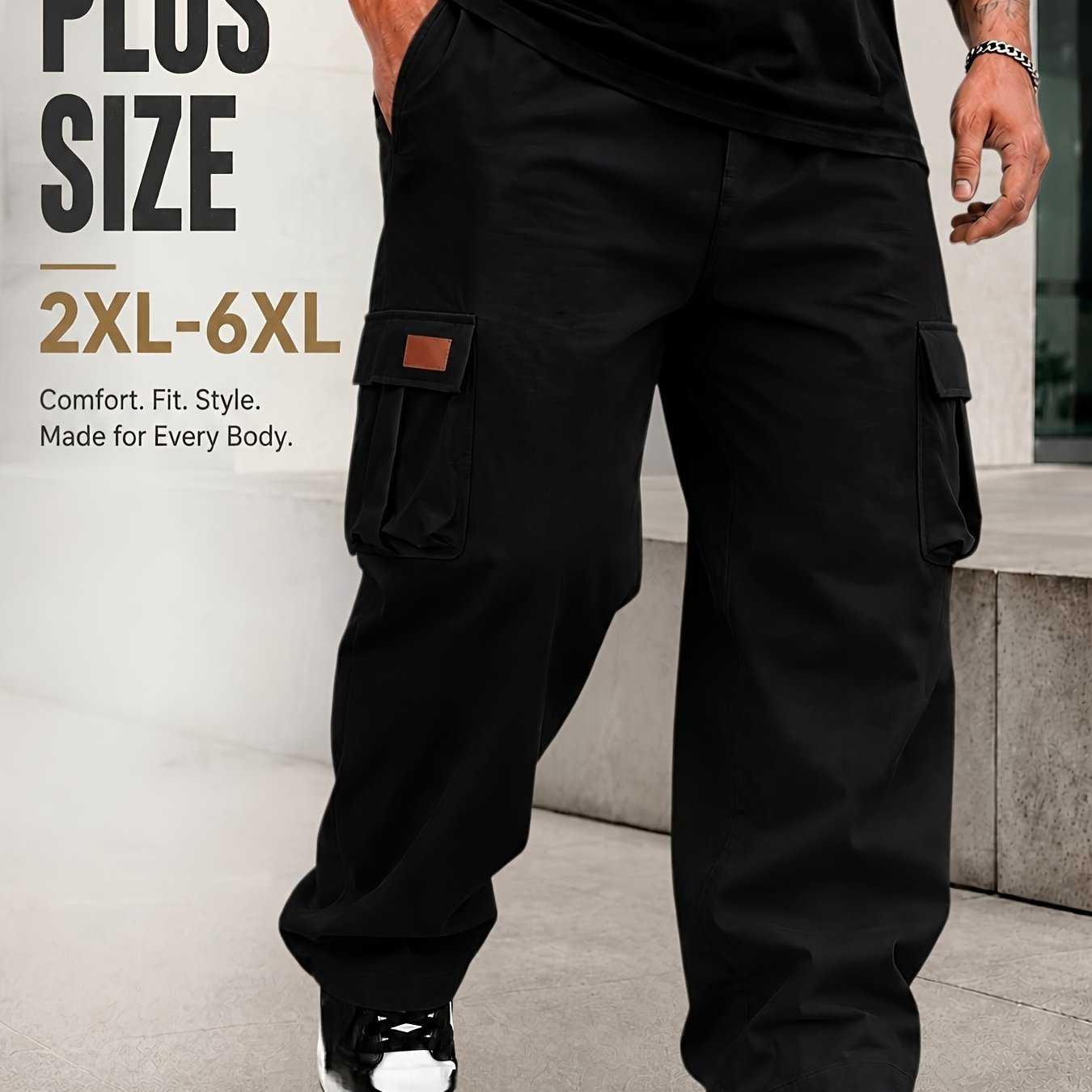 TEMU Plus Size Men's Casual Cargo Pants With Multiple Pockets, Loose Fit, Autumn Essentials