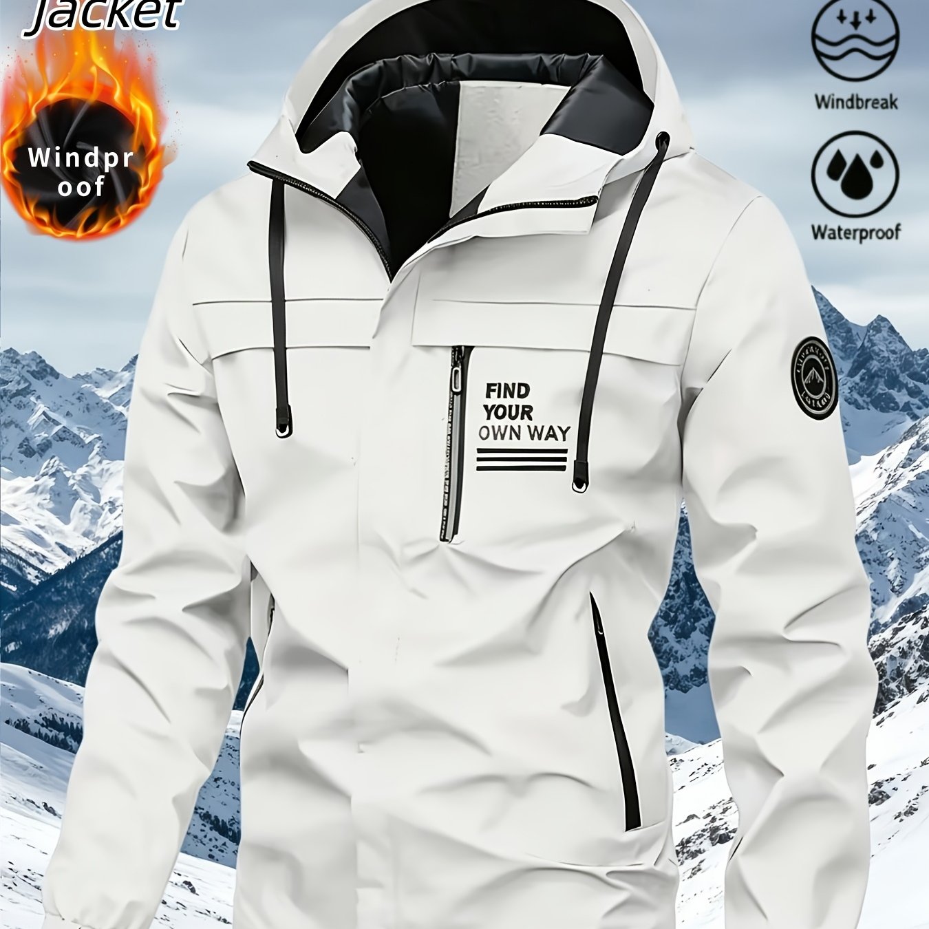 TEMU Halloween, Black Friday Men' Alpine Jacket - Premium Wind-resistant Mountaineering Coat With Hood And Zippered Pockets For Hiking, Snowboarding,